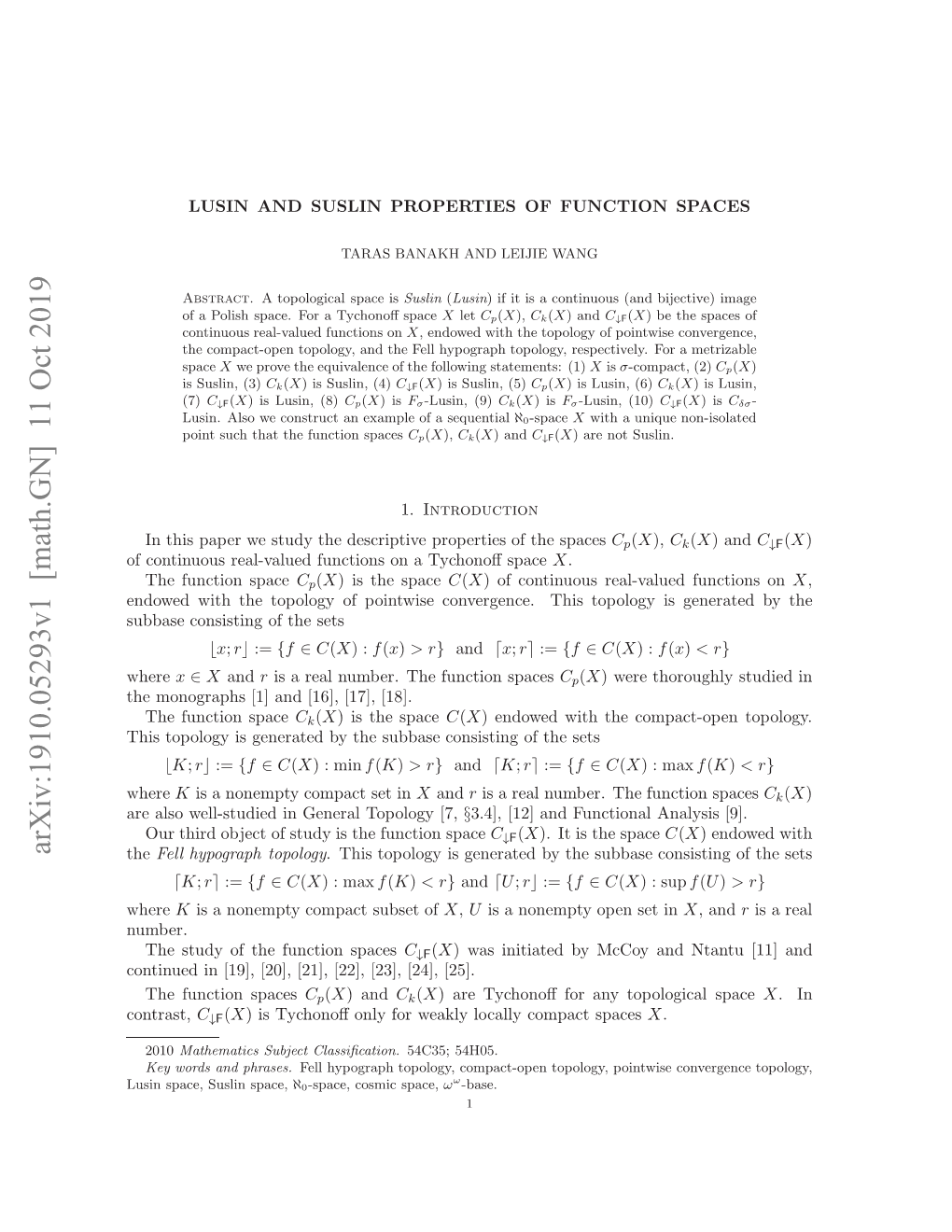 Arxiv:1910.05293V1 [Math.GN] 11 Oct 2019 Where Otne N[9,[0,[1,[2,[3,[4,[25]