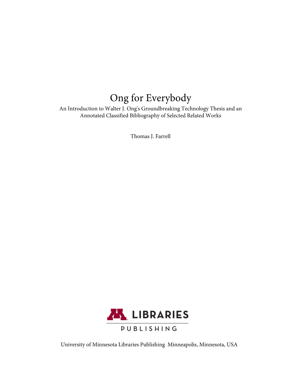 Ong for Everybody an Introduction to Walter J