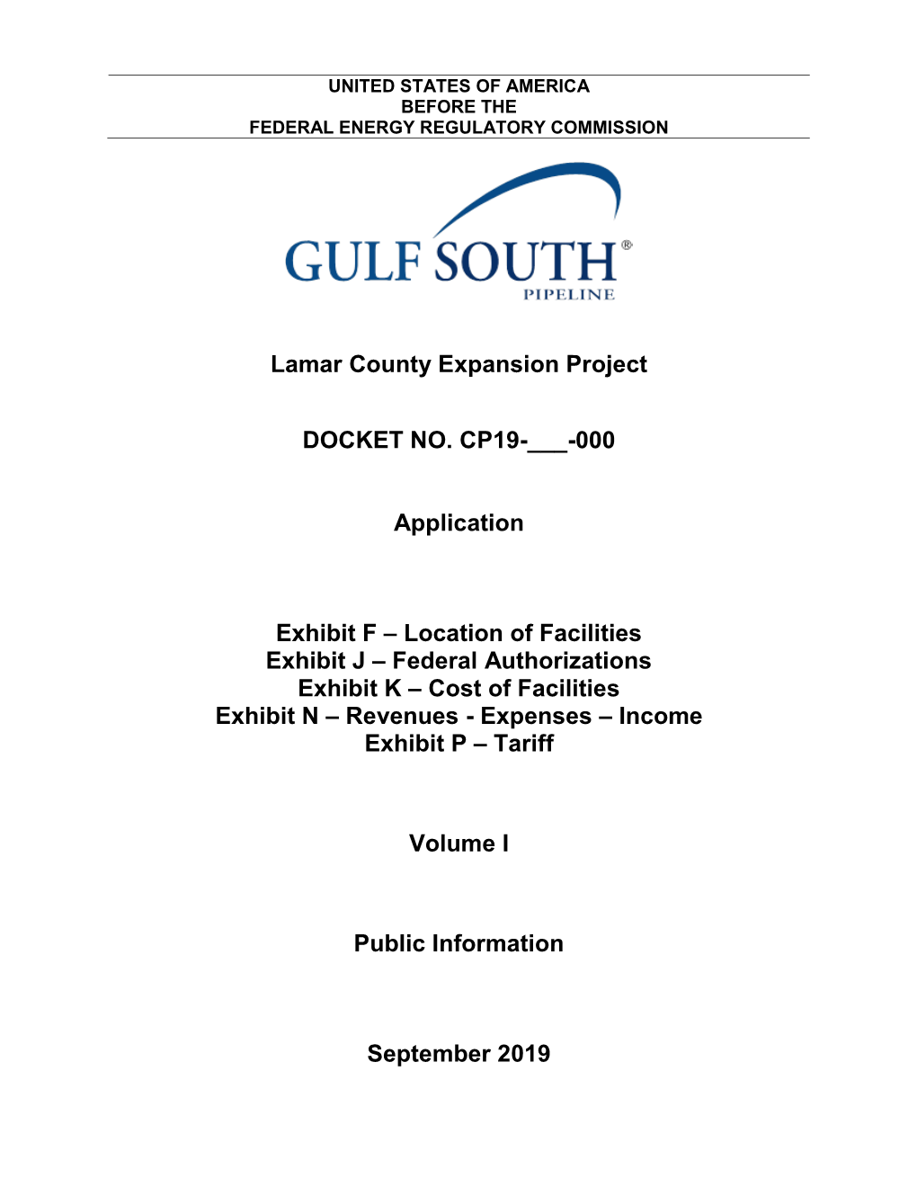 Lamar County Expansion Project DOCKET NO. CP19-___-000