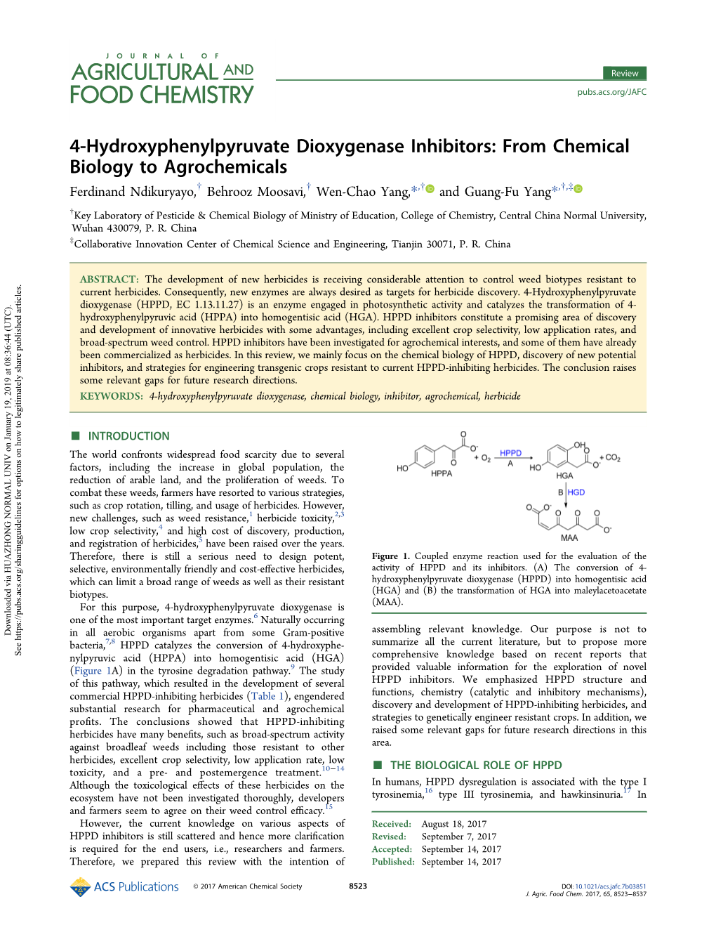 4-Hydroxyphenylpyruvate Dioxygenase Inhibitors: from Chemical Biology to Agrochemicals