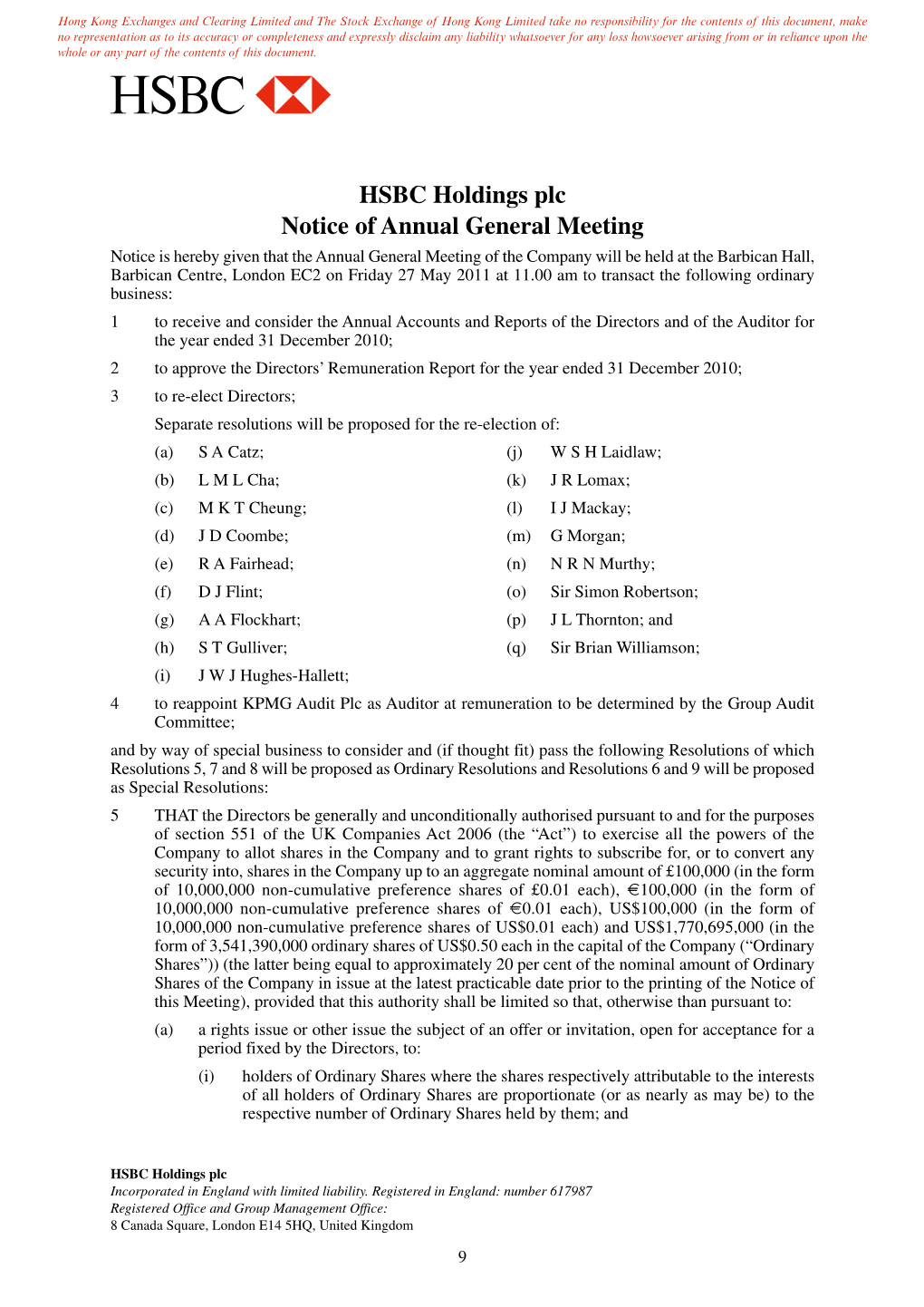 Notice of AGM 2011