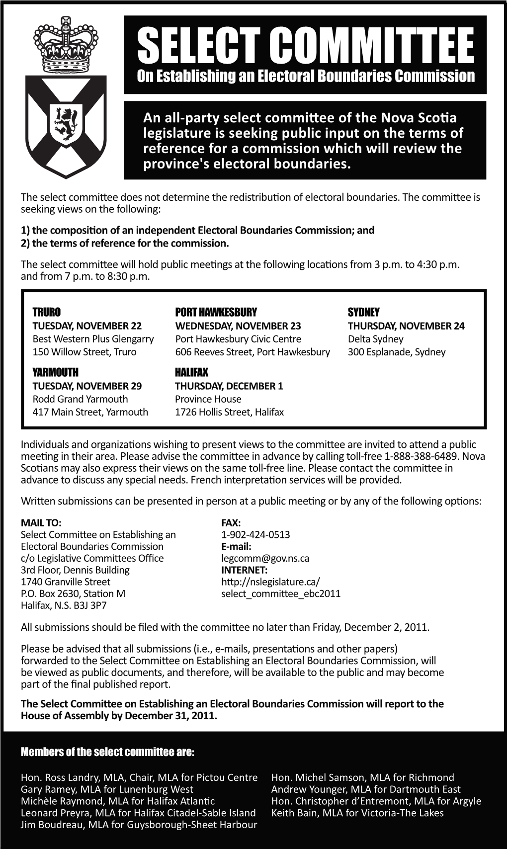 SELECT COMMITTEE on Establishing an Electoral Boundaries Commission