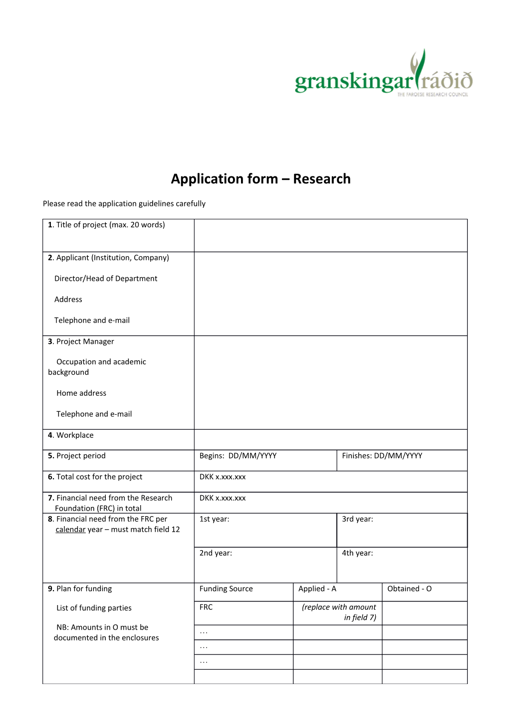 Application Form Research