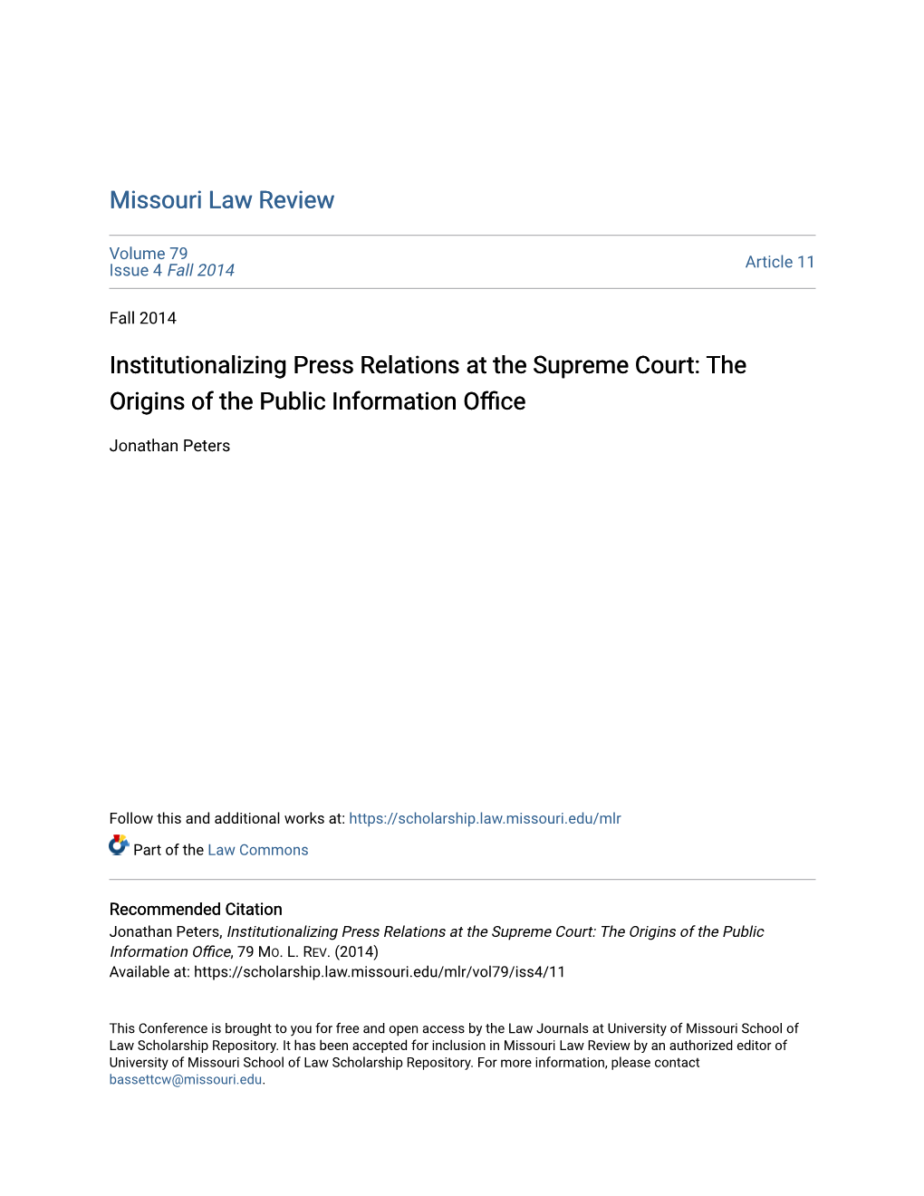 Institutionalizing Press Relations at the Supreme Court: the Origins of the Public Information Office