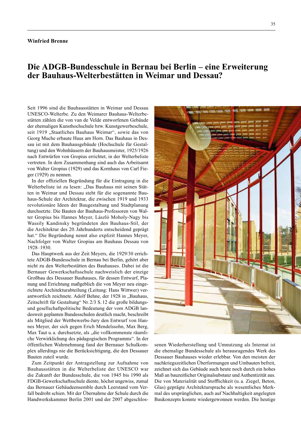 Die ADGB-Bundesschule in Bernau Bei Berlin – Eine Erweiterung Der Bauhaus-Welterbestätten in Weimar Und Dessau?