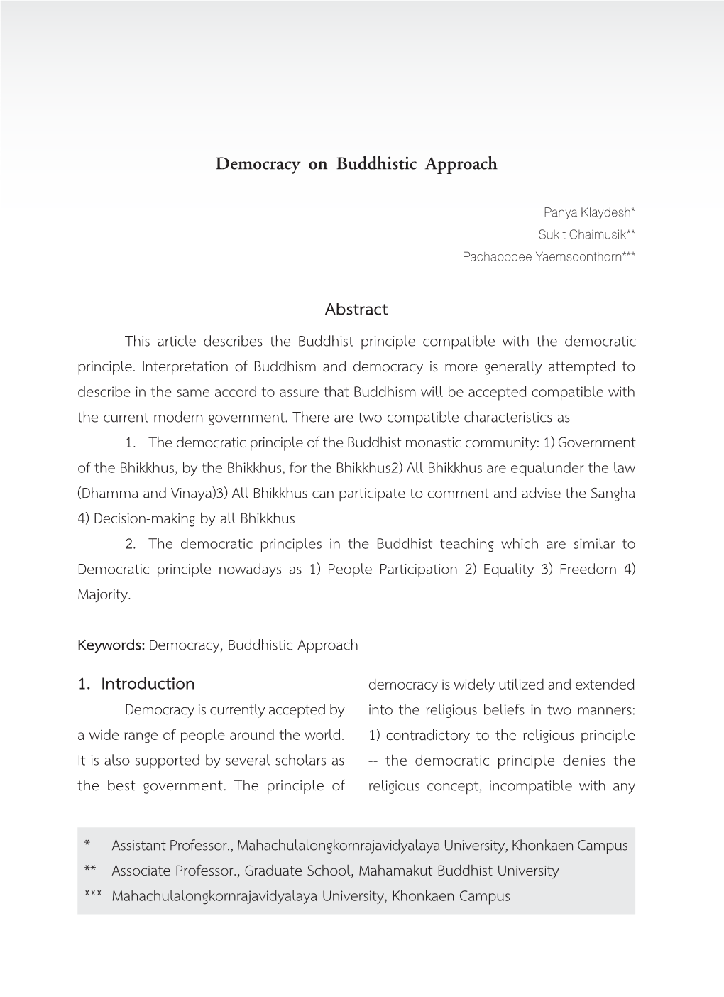 Democracy on Buddhistic Approach
