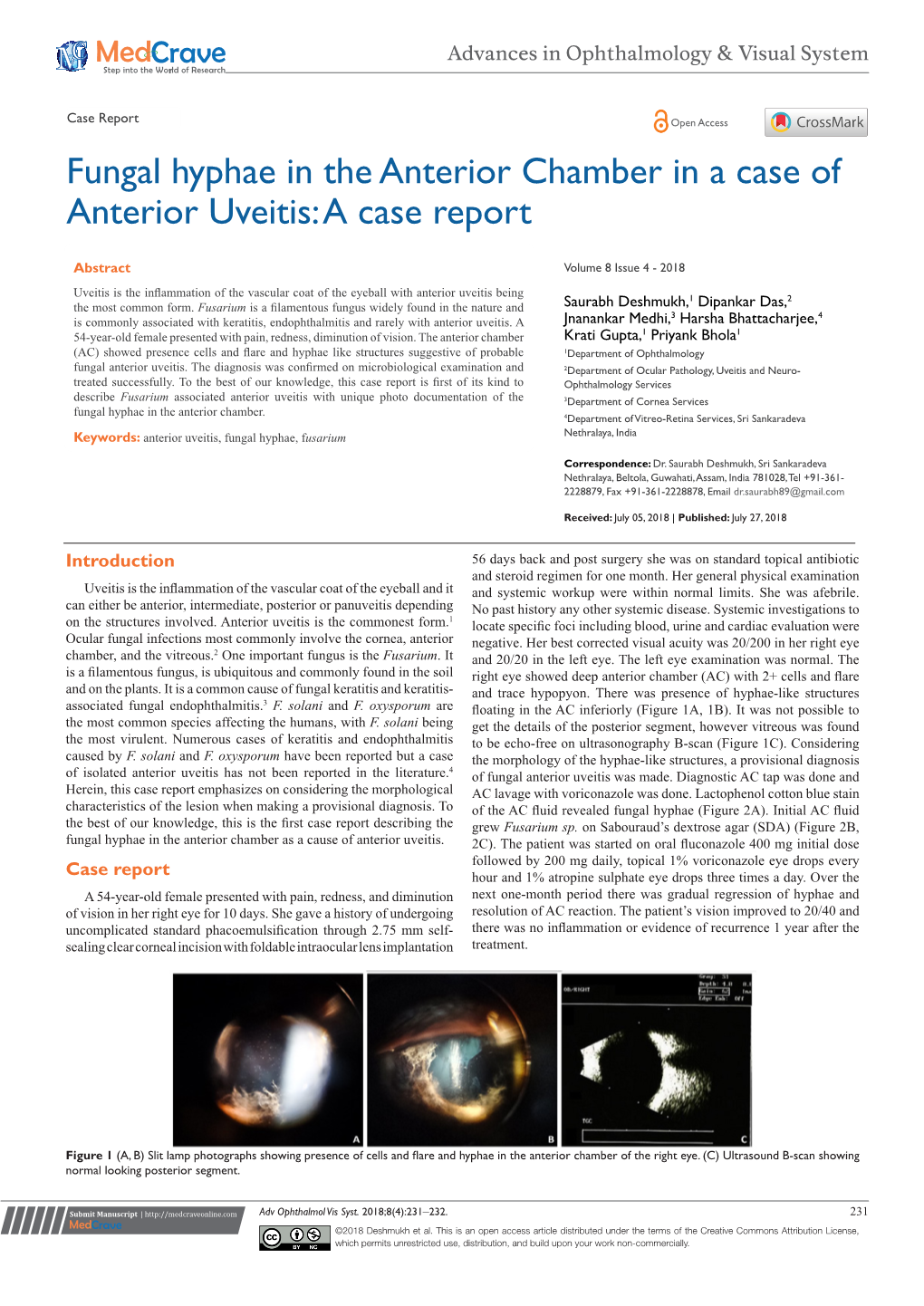 Fungal Hyphae in the Anterior Chamber in a Case of Anterior Uveitis: a Case Report