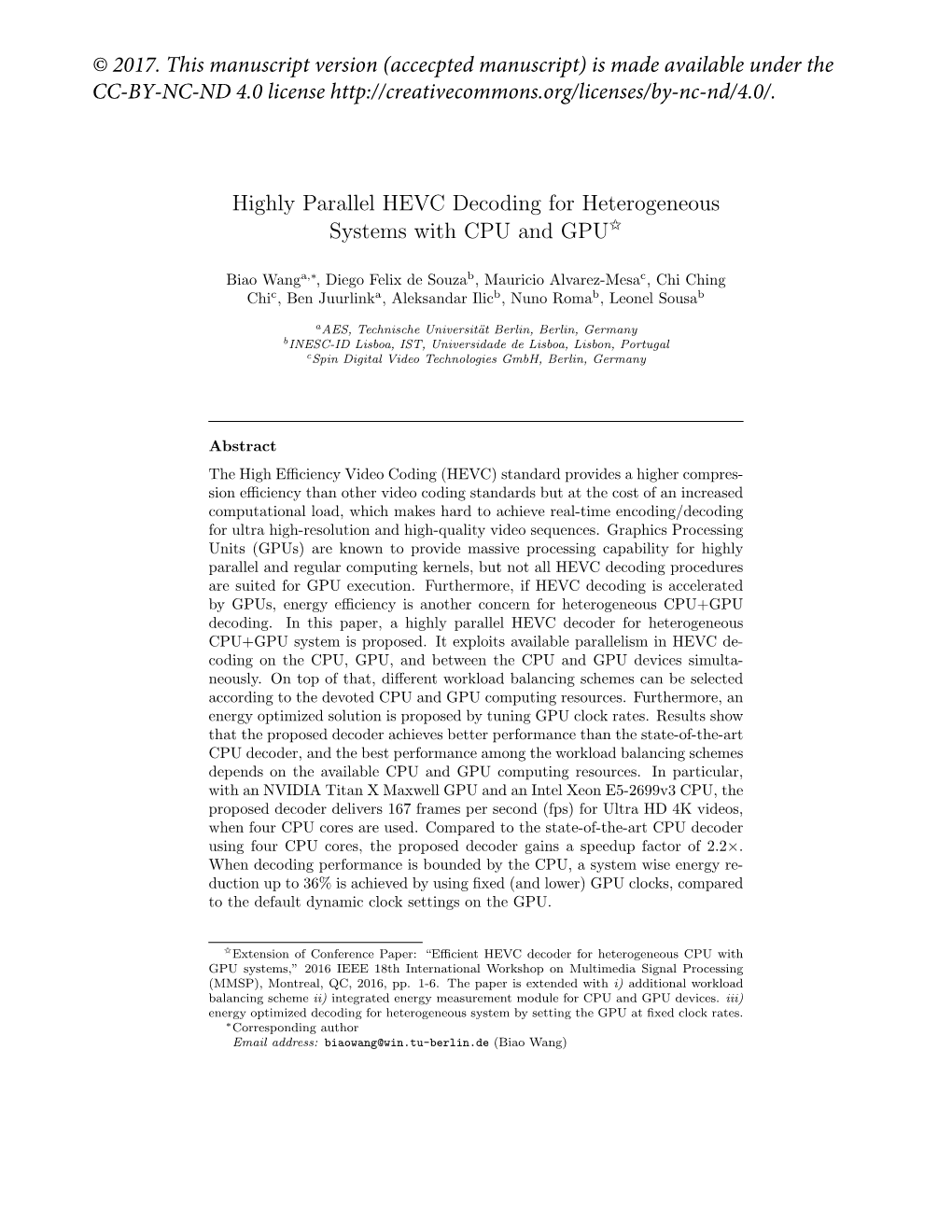 Highly Parallel HEVC Decoding for Heterogeneous Systems with CPU and GPU$