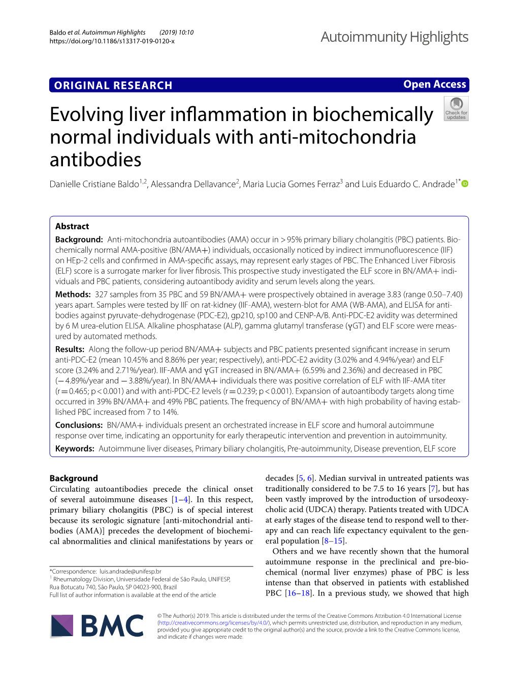 Evolving Liver Inflammation in Biochemically Normal Individuals with Anti-Mitochondria Antibodies