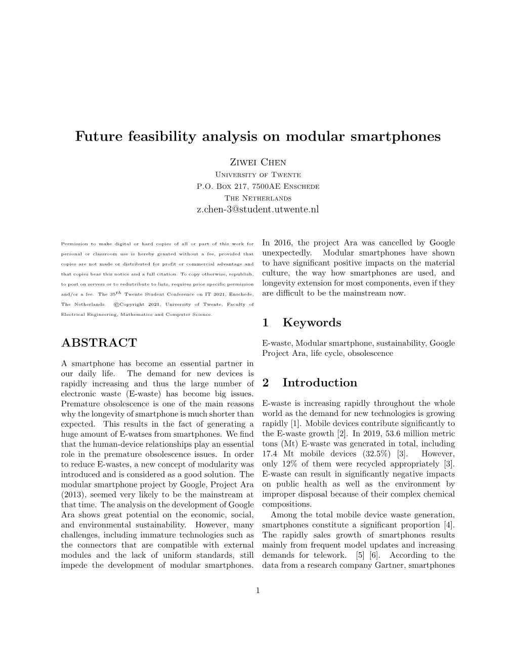 Future Feasibility Analysis on Modular Smartphones