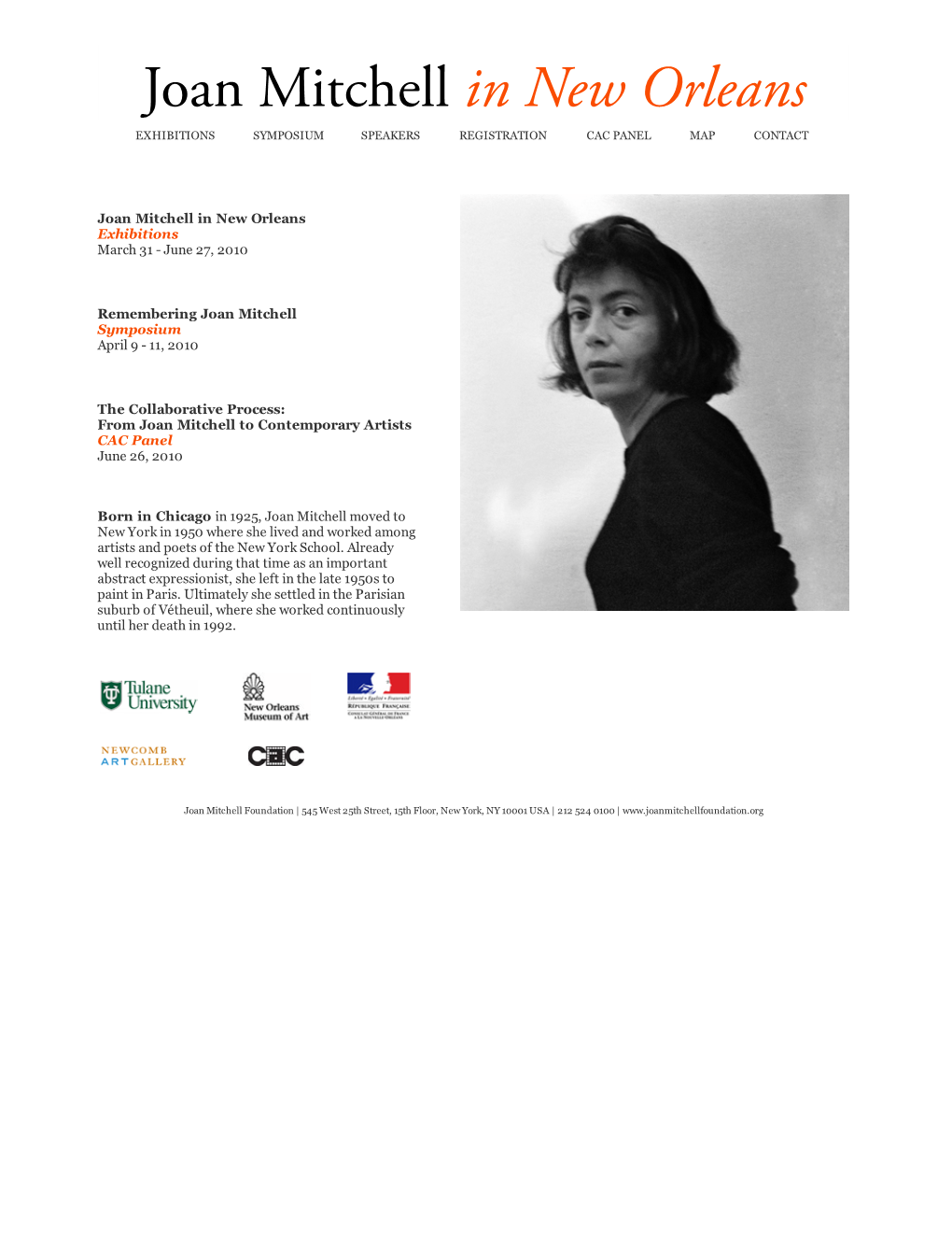 Joan Mitchell in New Orleans EXHIBITIONS SYMPOSIUM SPEAKERS REGISTRATION CAC PANEL MAP CONTACT