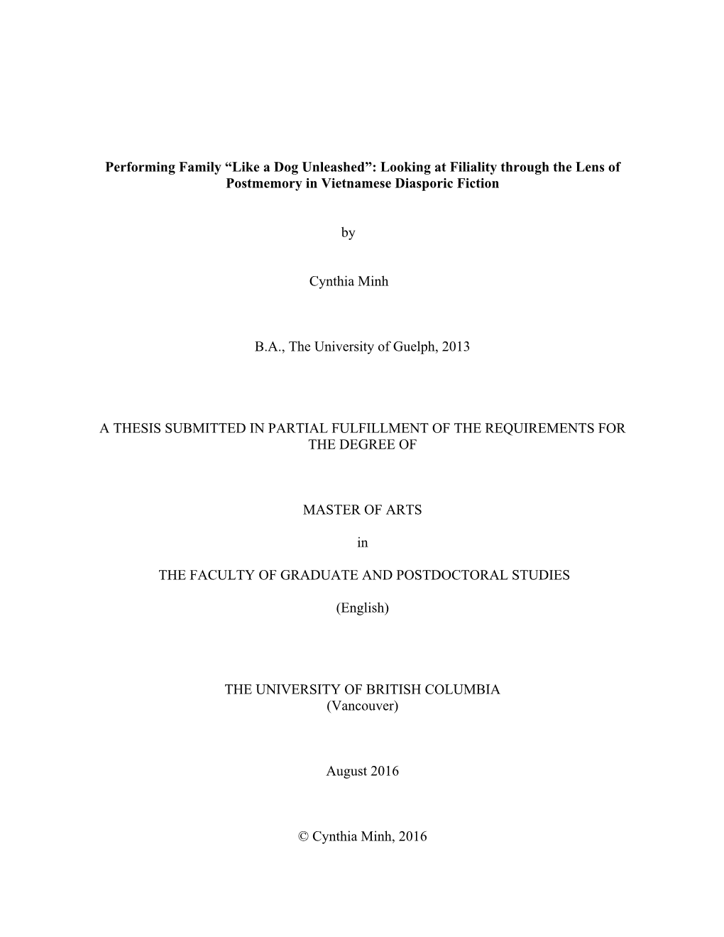 Looking at Filiality Through the Lens of Postmemory in Vietnamese Diasporic Fiction