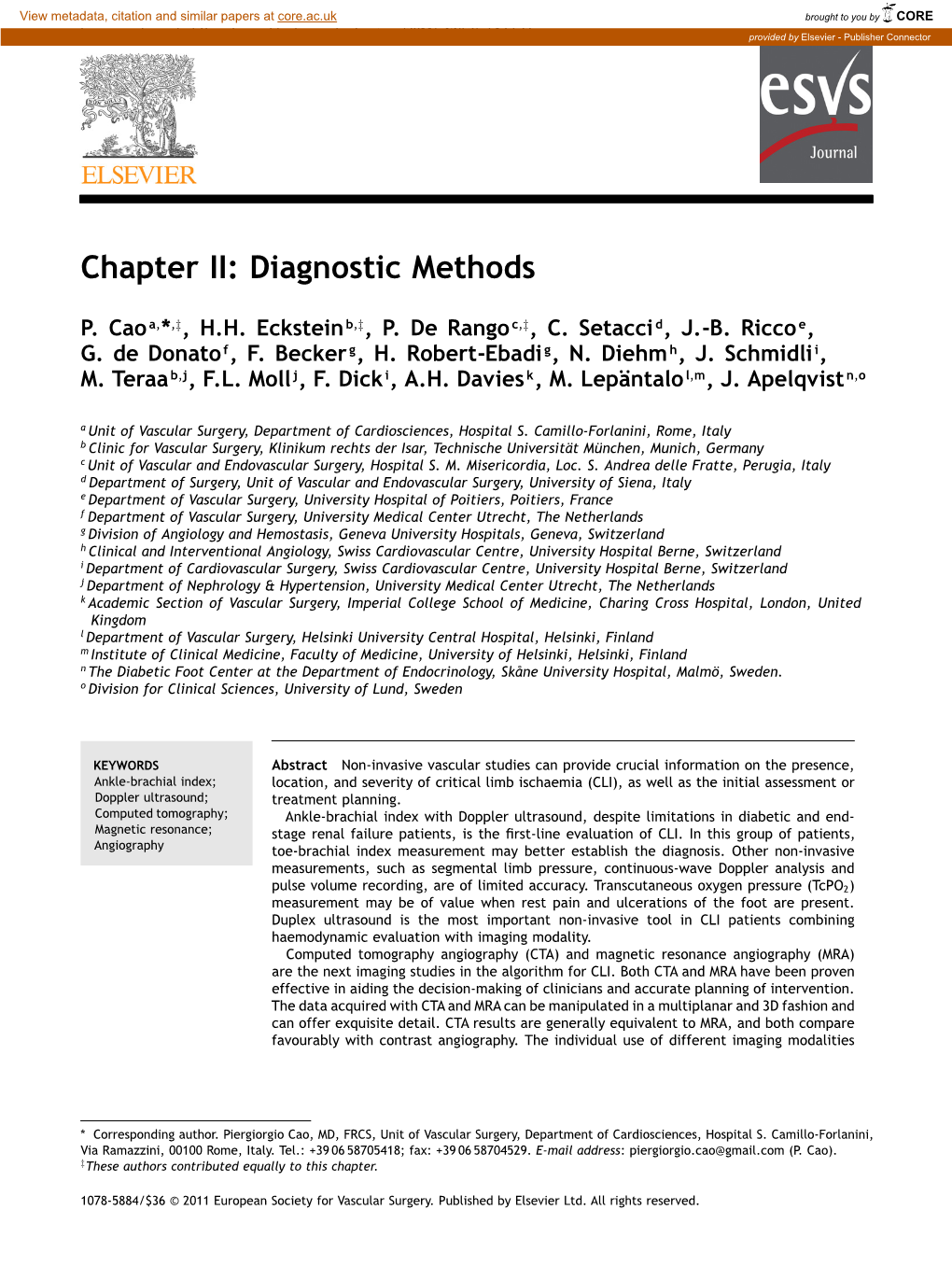 Chapter II: Diagnostic Methods