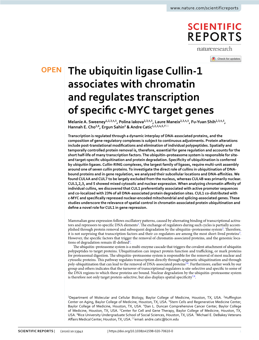 The Ubiquitin Ligase Cullin-1 Associates with Chromatin