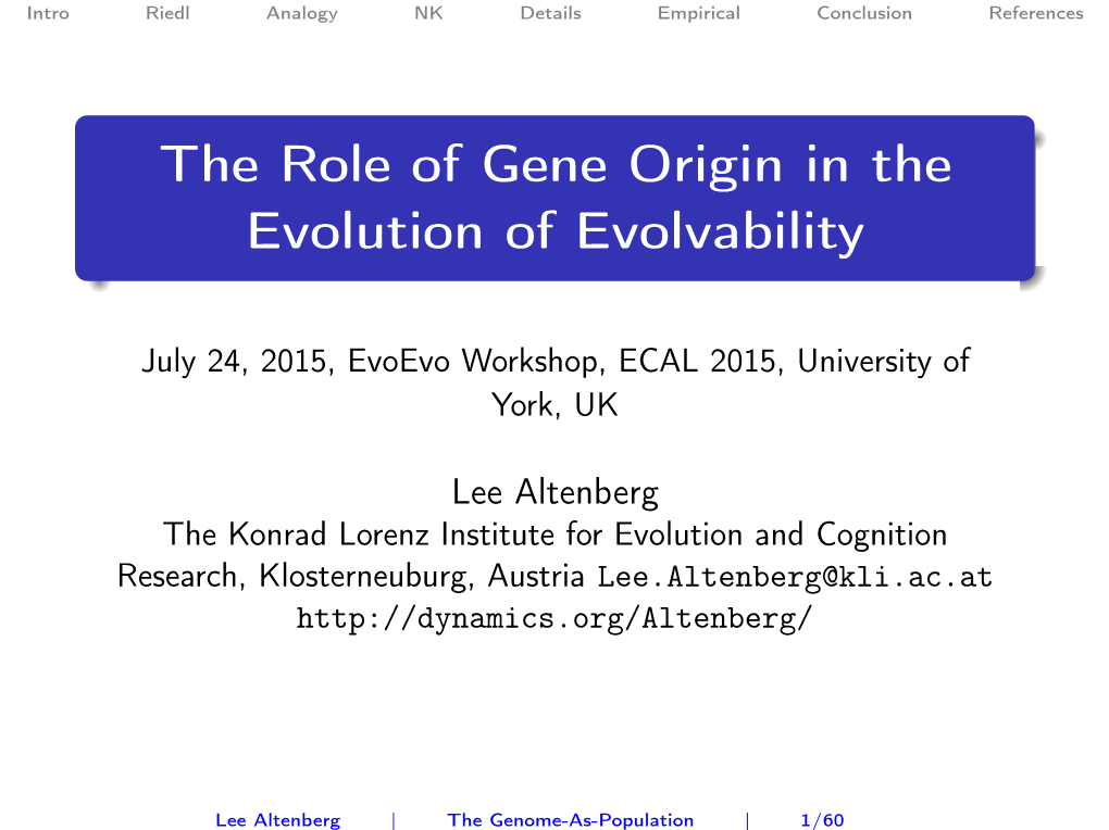 The Role of Gene Origin in the Evolution of Evolvability