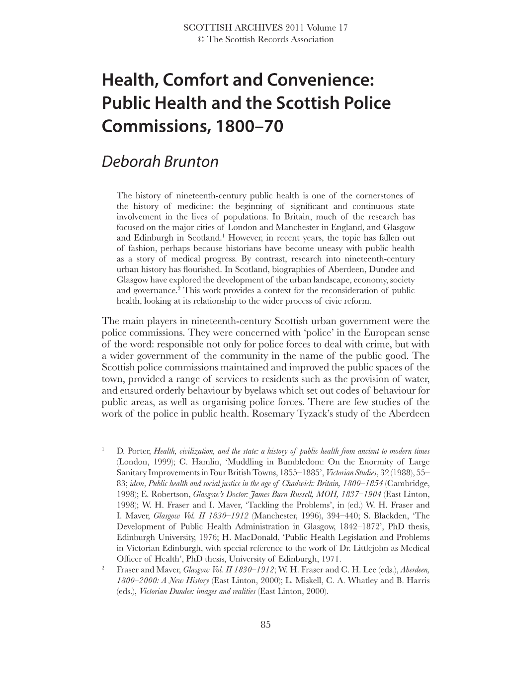 Public Health and the Scottish Police Commissions, 1800–70