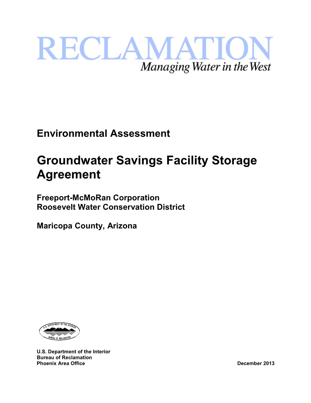 Groundwater Savings Facility Storage Agreement