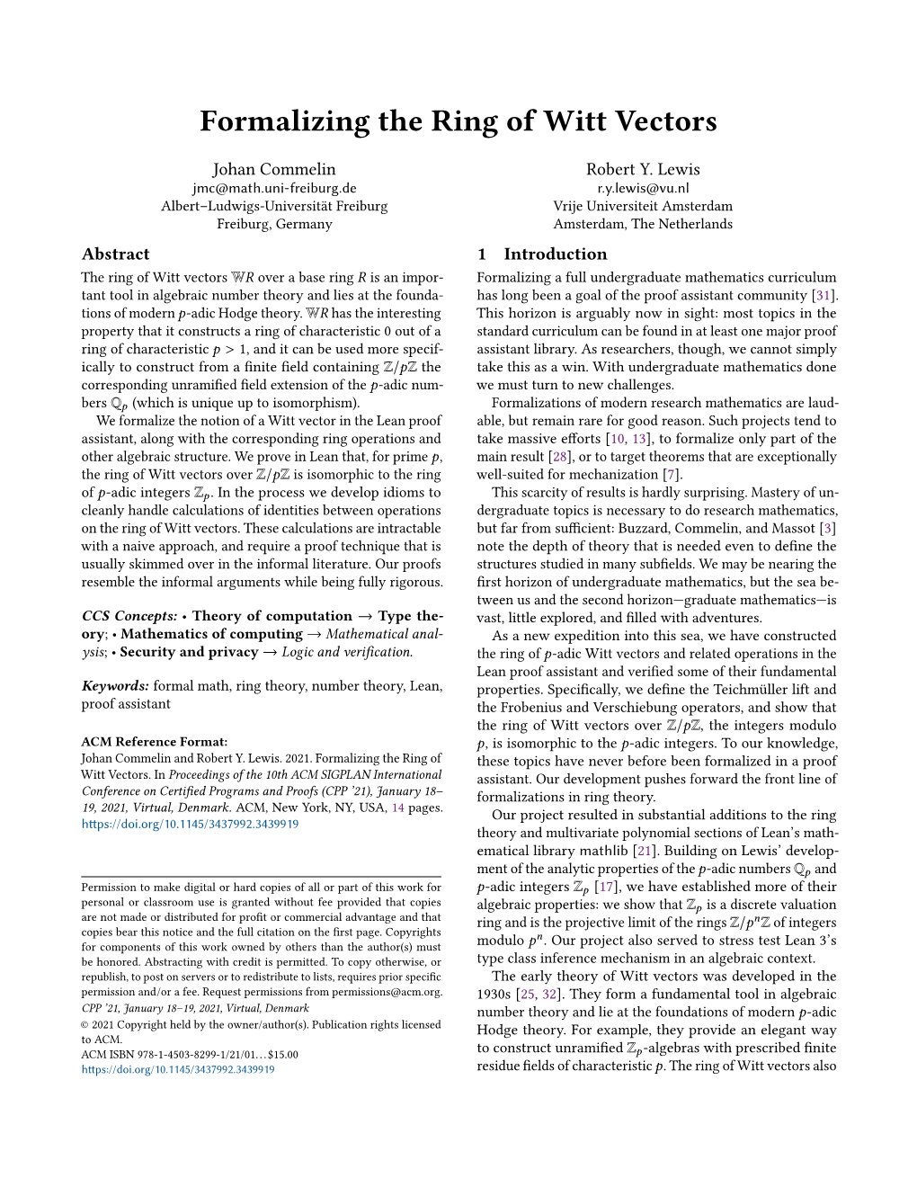 Formalizing the Ring of Witt Vectors