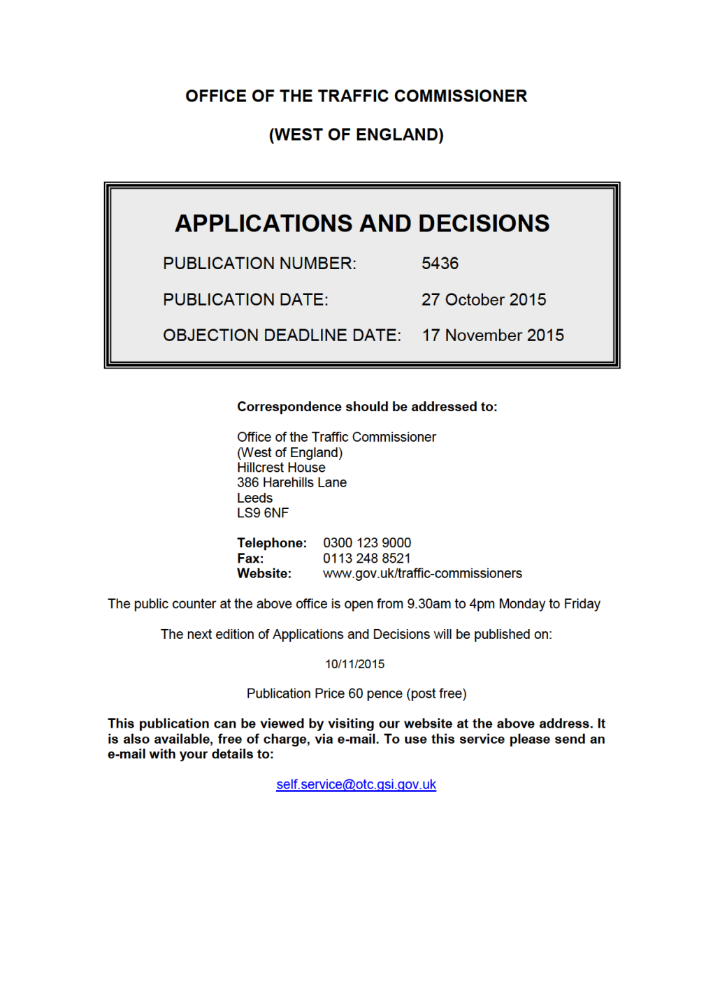 APPLICATIONS and DECISIONS 27 October 2015