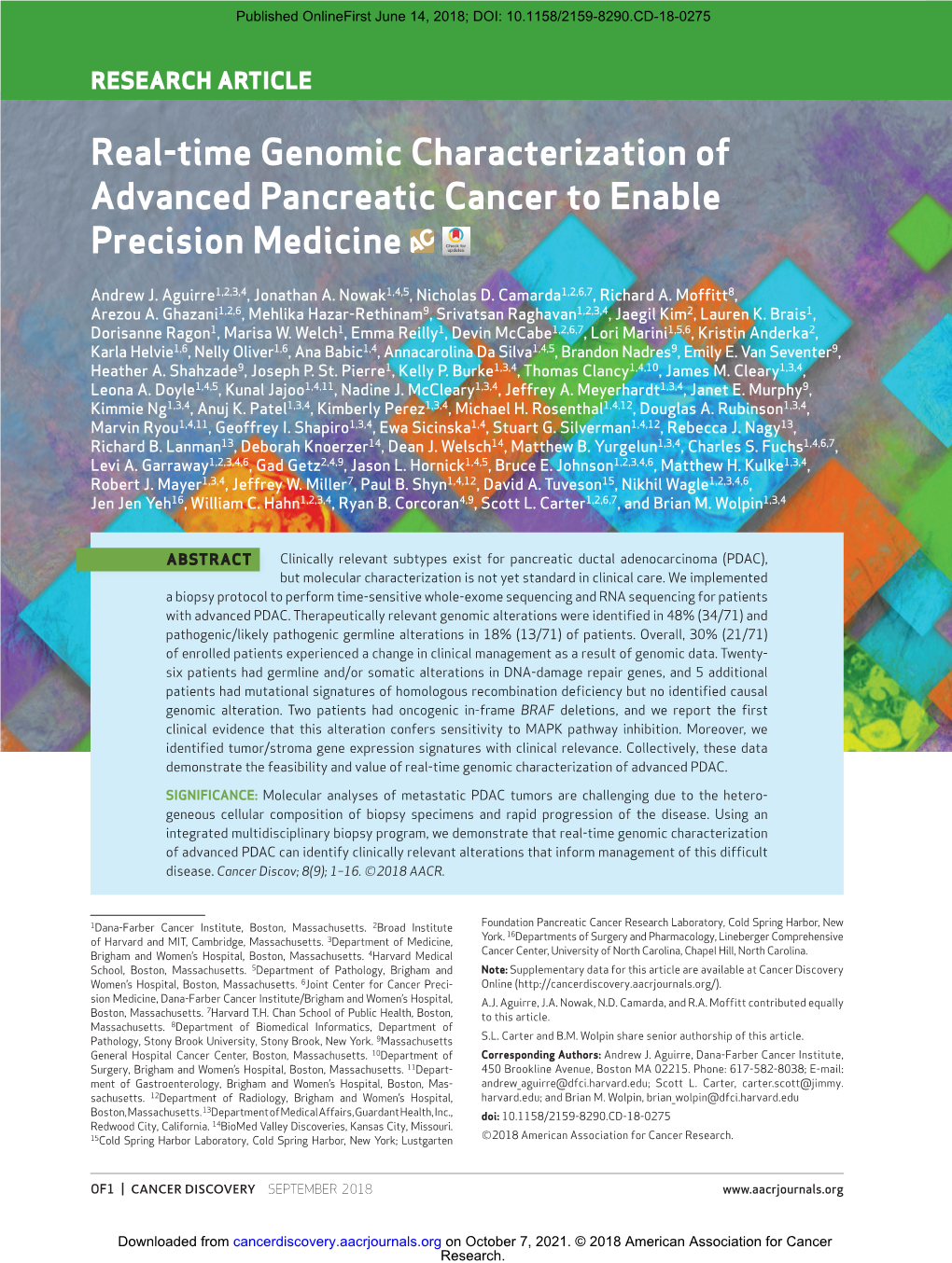 Real-Time Genomic Characterization of Advanced Pancreatic Cancer to Enable Precision Medicine