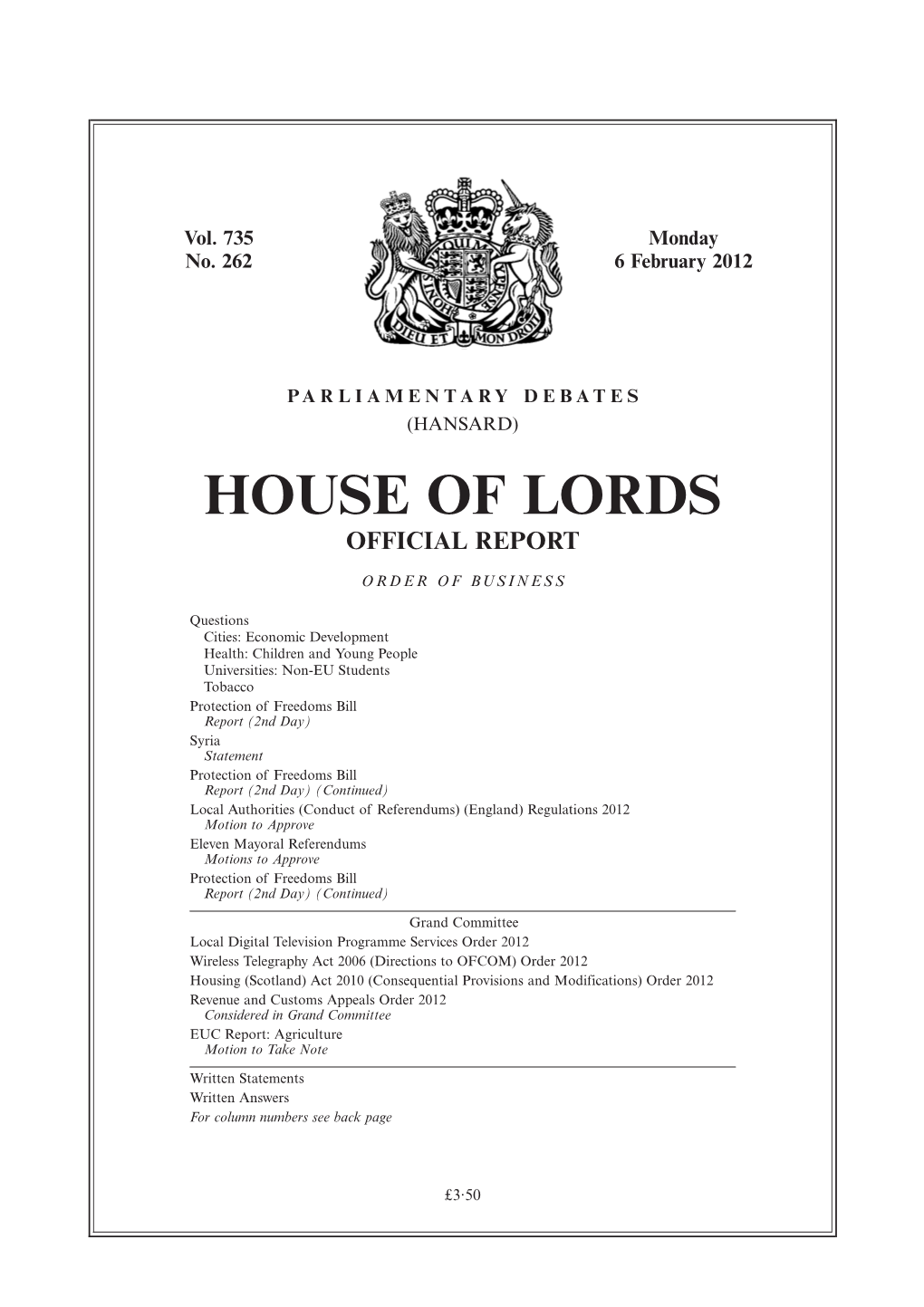 House of Lords Official Report