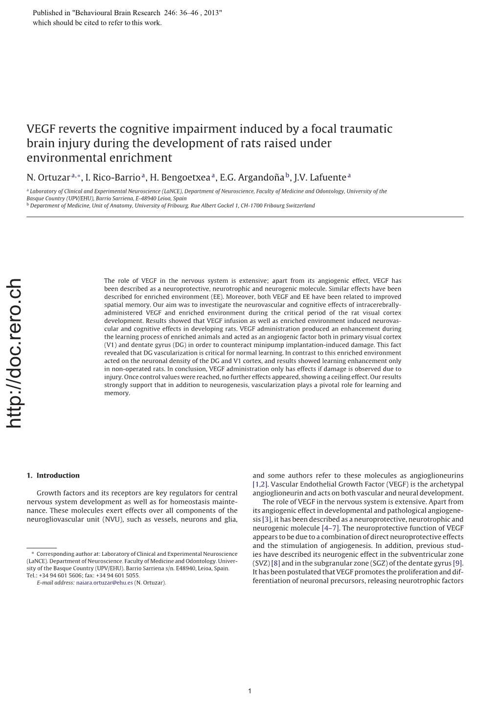 VEGF Reverts the Cognitive Impairment Induced by a Focal Traumatic Brain