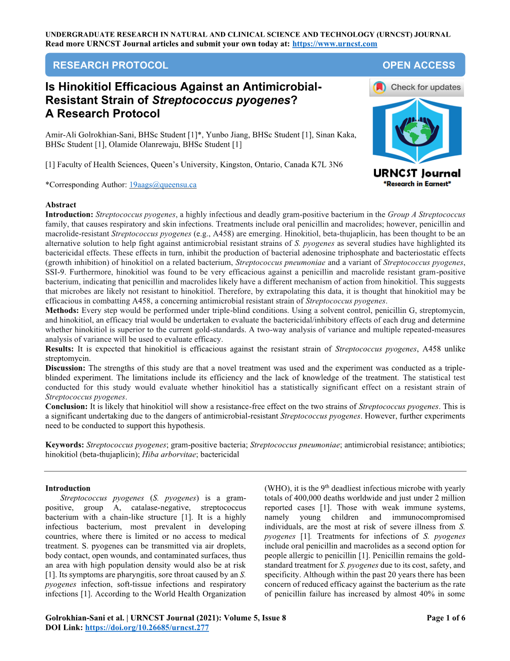 Resistant Strain of Streptococcus Pyogenes? a Research Protocol