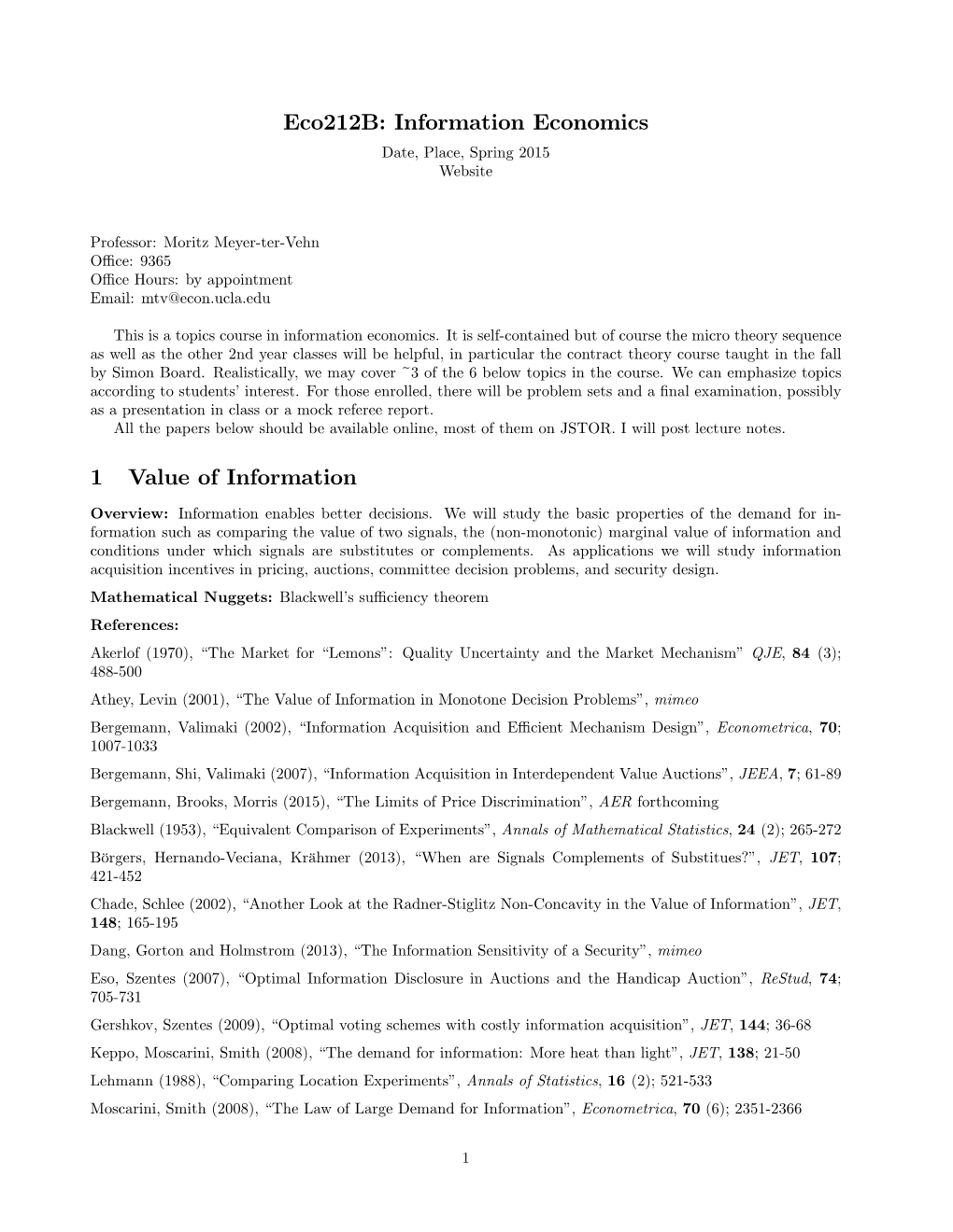 Generic Syllabus ECON 211B Information Economics