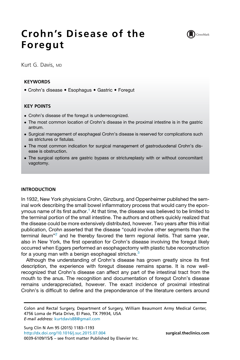 Crohn's Disease of the Foregut