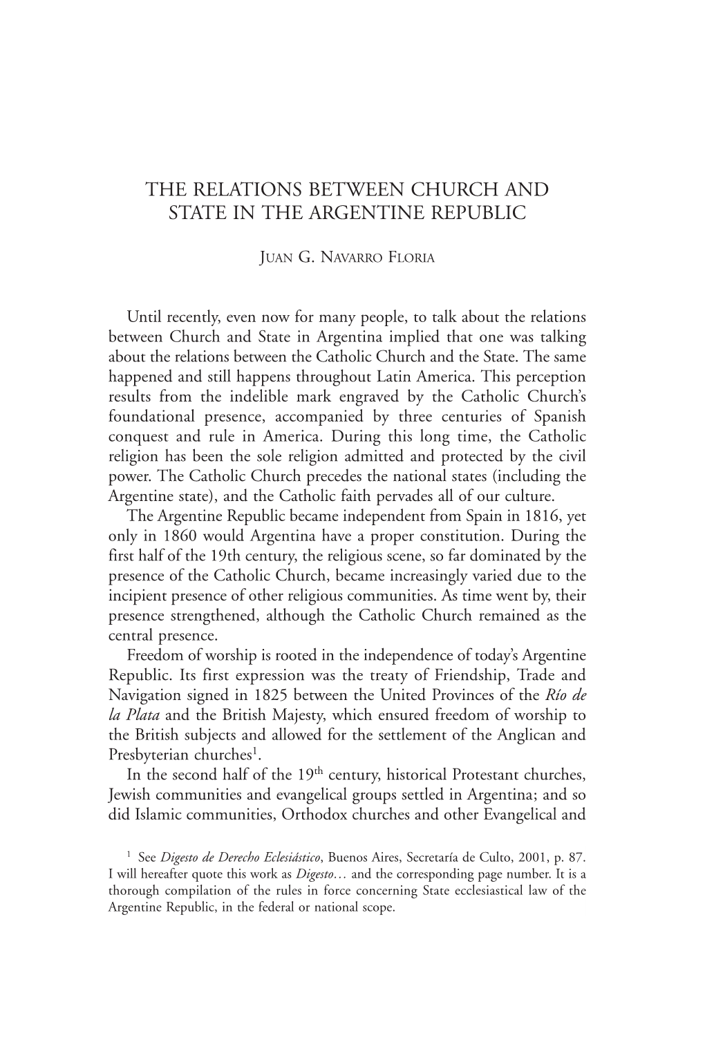 The Relations Between Church and State in the Argentine Republic