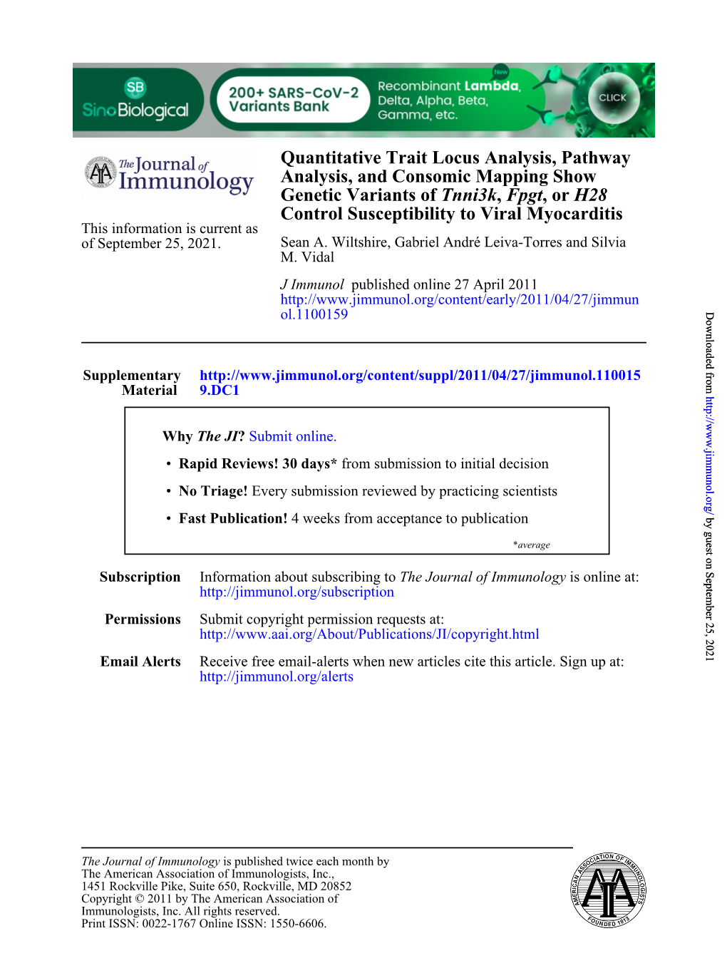 Control Susceptibility to Viral Myocarditis H28 , Or Fpgt , Tnni3k