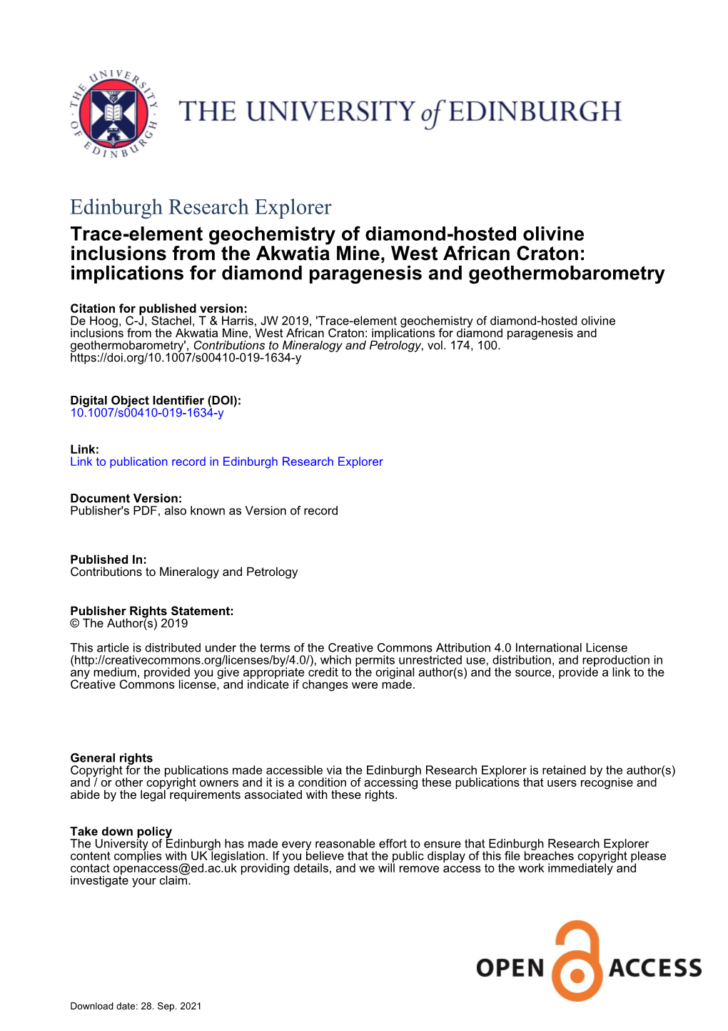 Trace-Element Geochemistry of Diamond-Hosted Olivine Inclusions