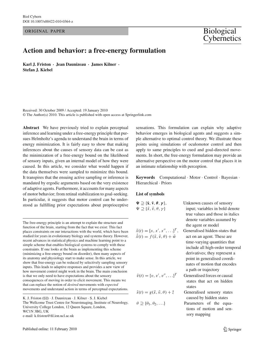 Action and Behavior: a Free-Energy Formulation