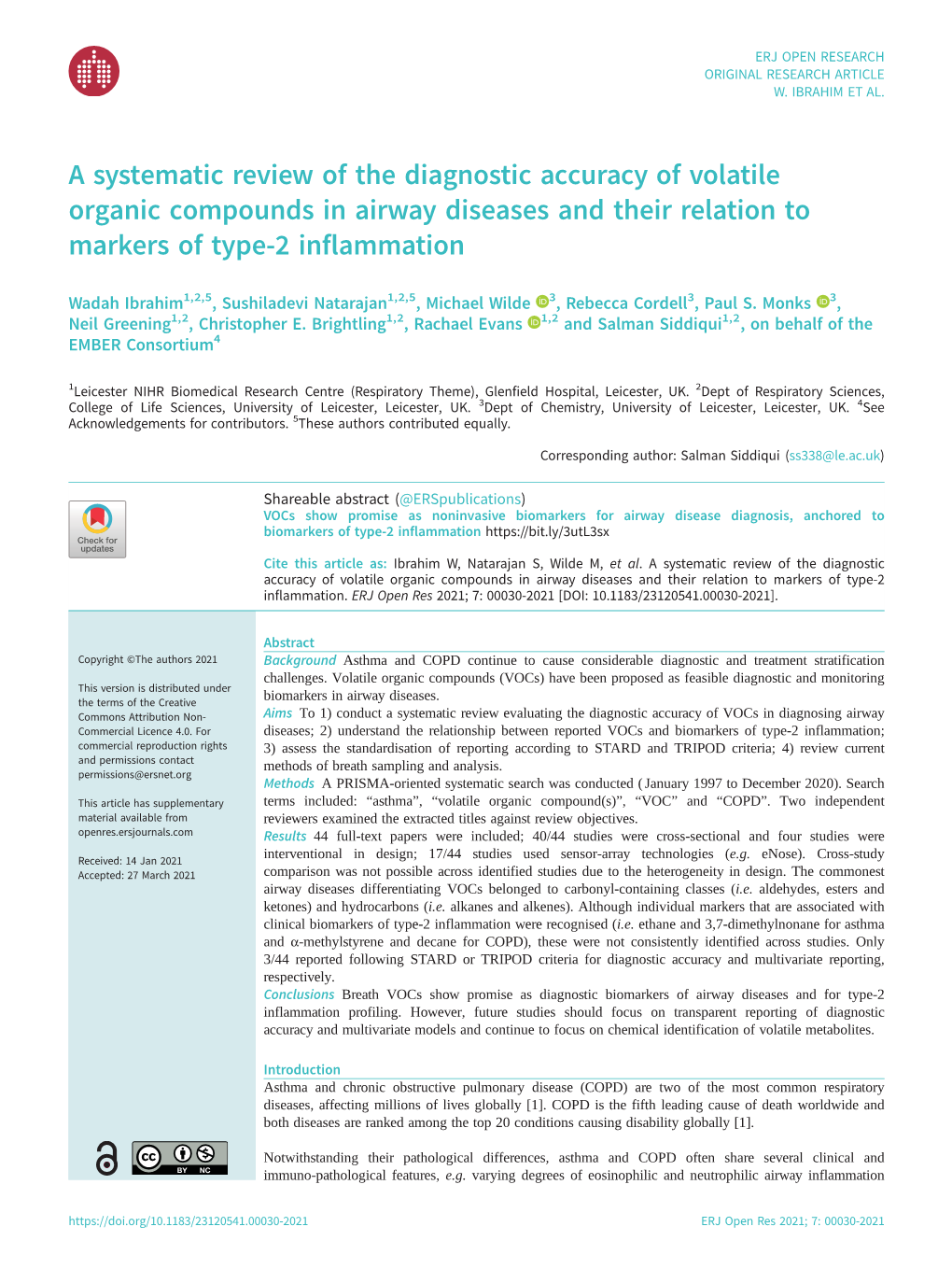 A Systematic Review of the Diagnostic Accuracy of Volatile Organic Compounds in Airway Diseases and Their Relation to Markers of Type-2 Inflammation