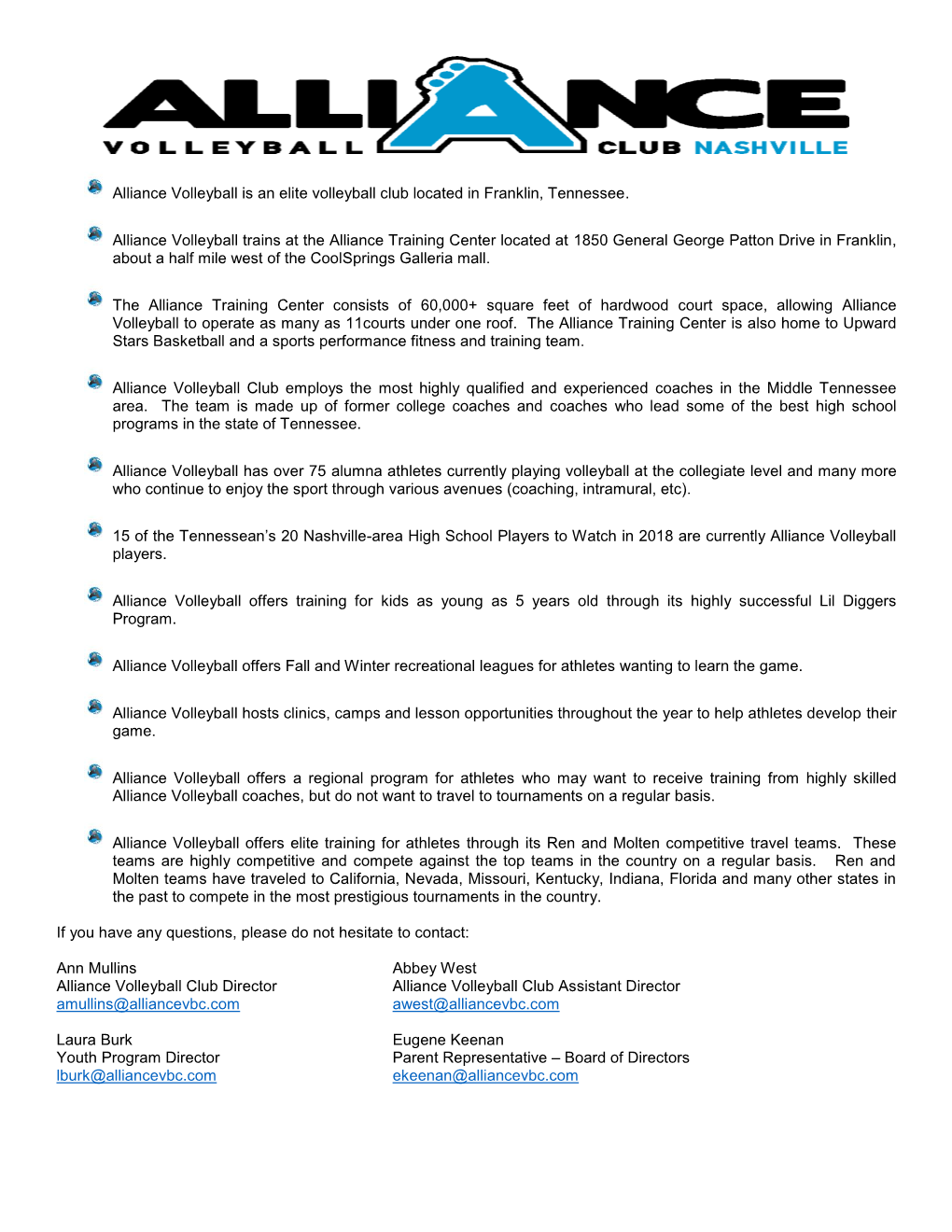 About Alliance Volleyball Club (PDF)