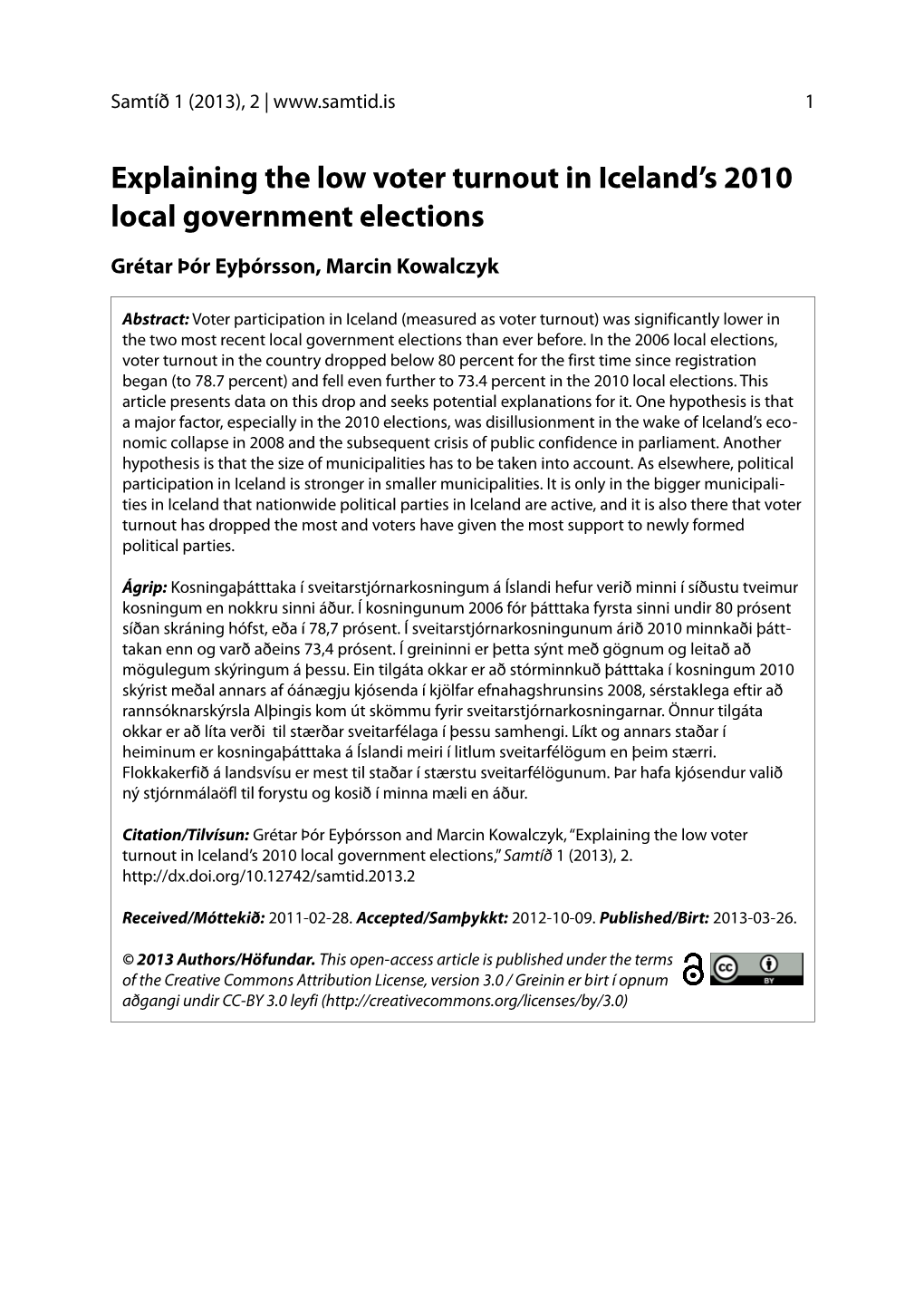 Explaining the Low Voter Turnout in Iceland's 2010 Local Government