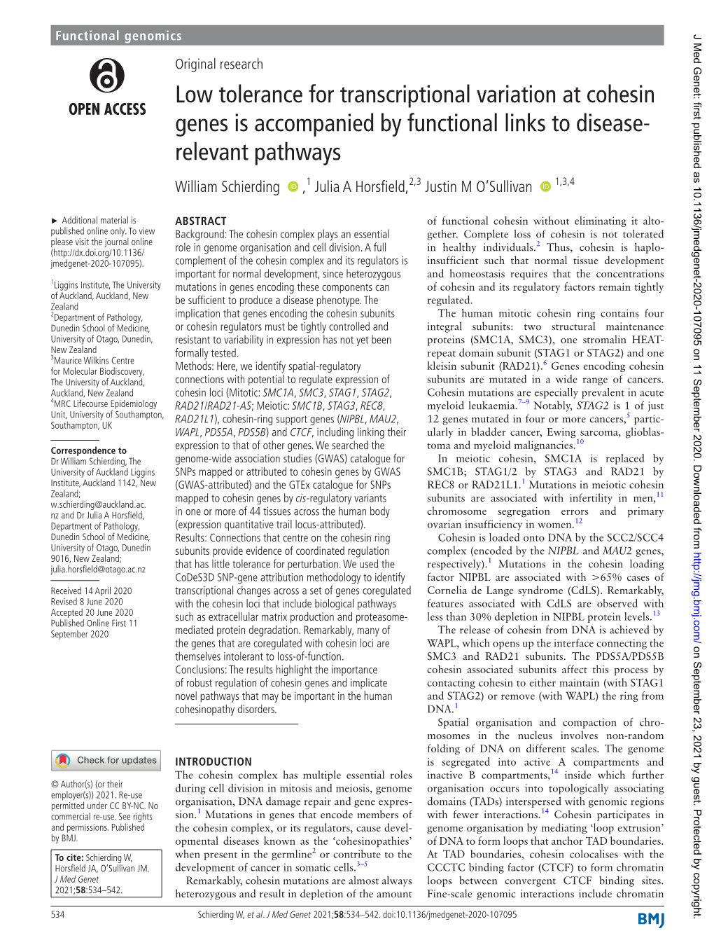 Low Tolerance for Transcriptional Variation at Cohesin Genes Is