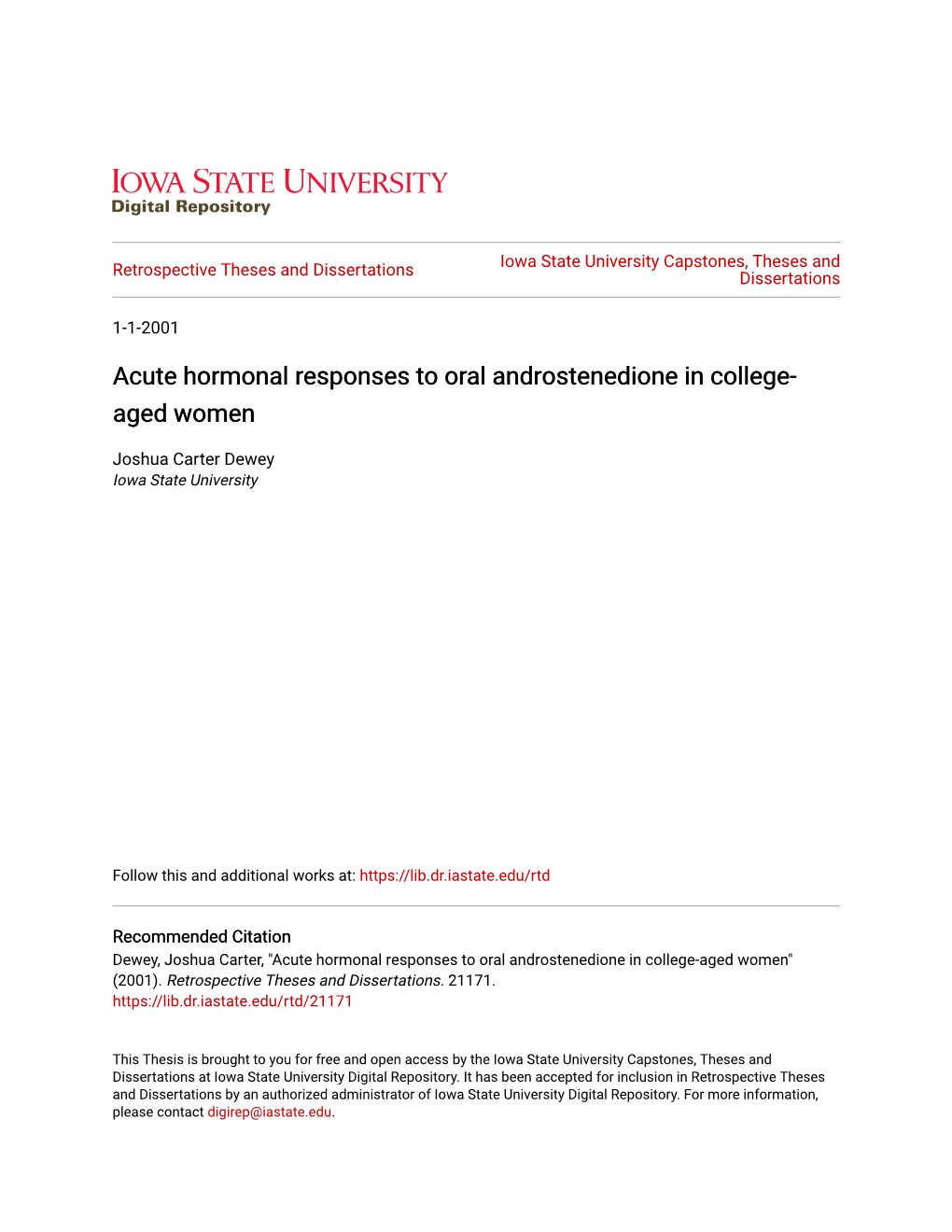 Acute Hormonal Responses to Oral Androstenedione in College-Aged Women