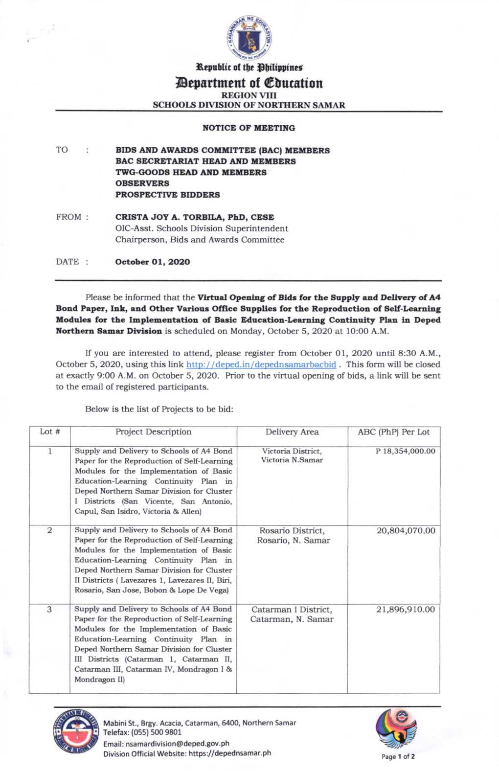 Dqartmert of Glucetion REGION VIII SCHOOI-S DII,ISION of NORTHERN SAMAR