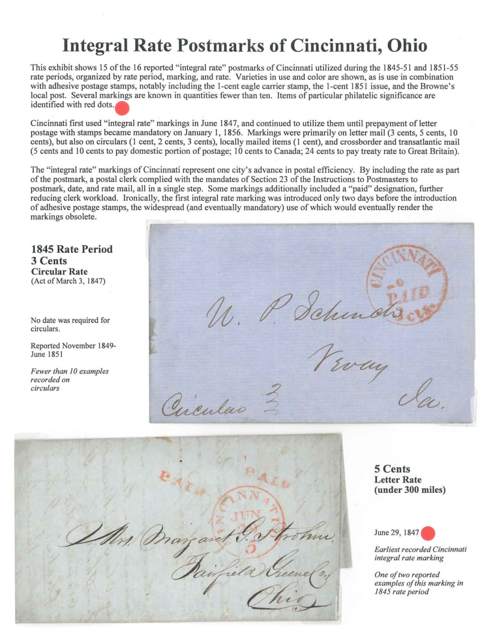 Integral Rate Postmarks of Cincinnati, Ohio
