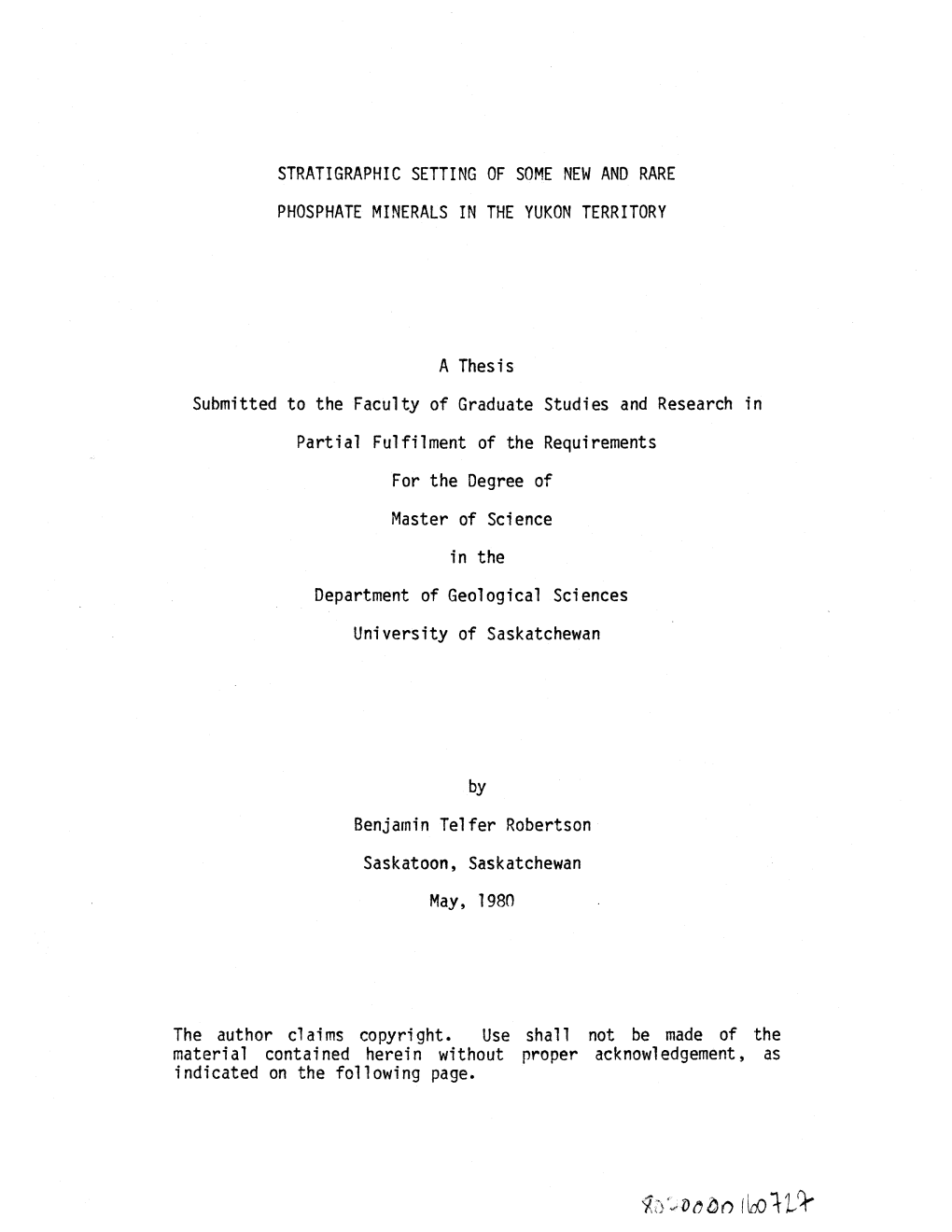 Stratigraphic Setting of Some New and Rare Phosphate Minerals in the Yukon Territory