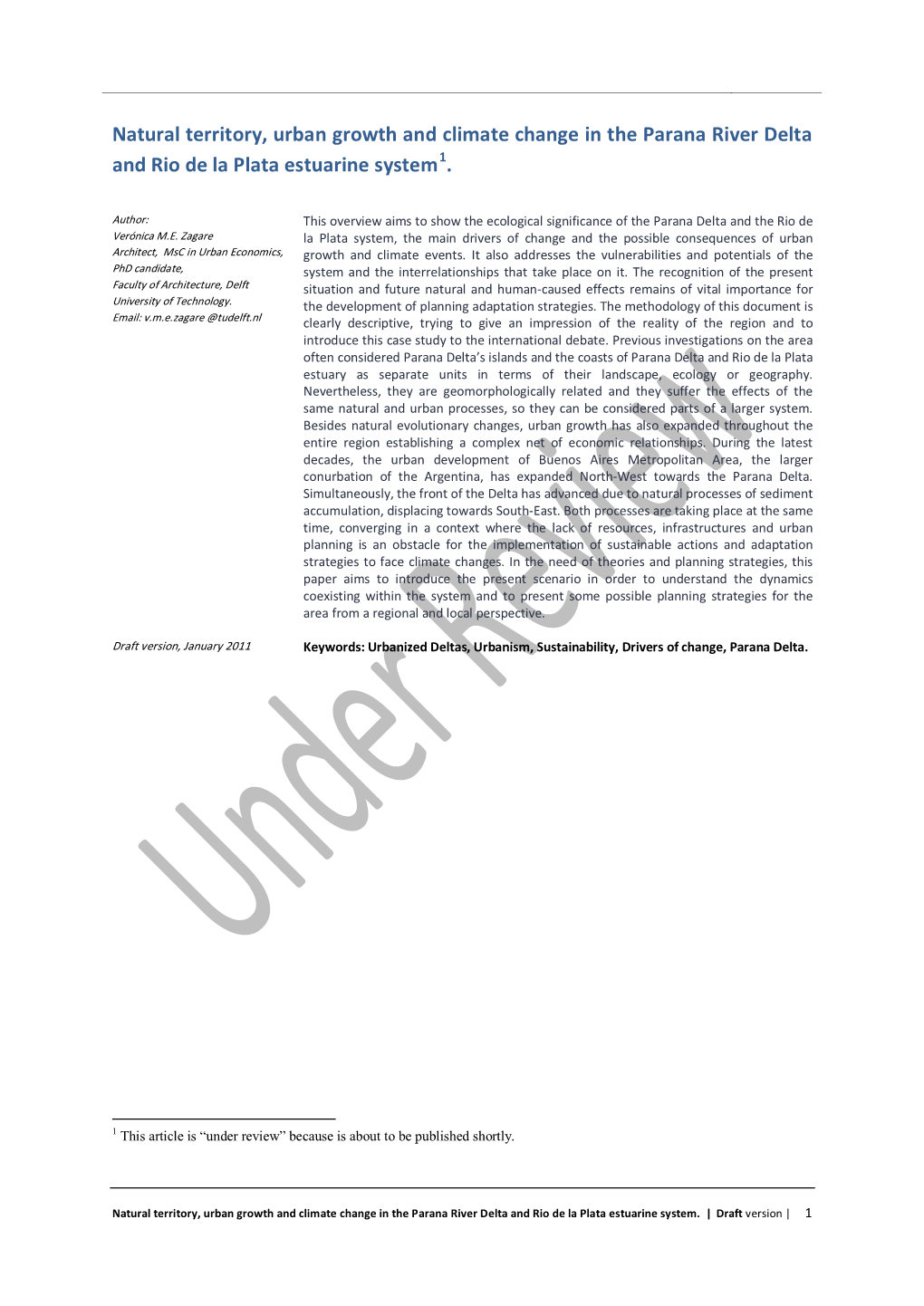 Natural Territory, Urban Growth and Climate Change in the Parana River Delta and Rio De La Plata Estuarine System1