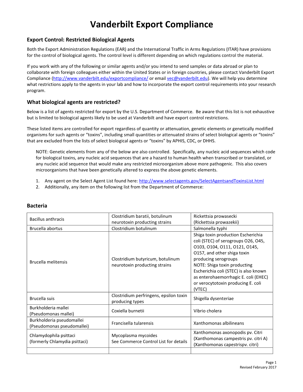 Vanderbilt Export Compliance