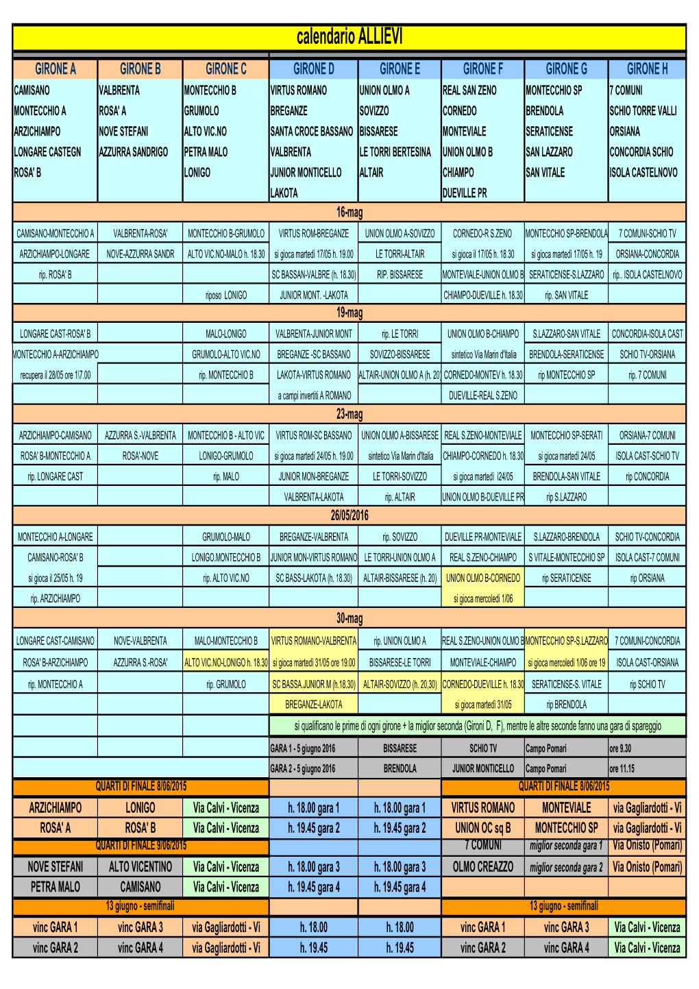 Calendario ALLIEVI