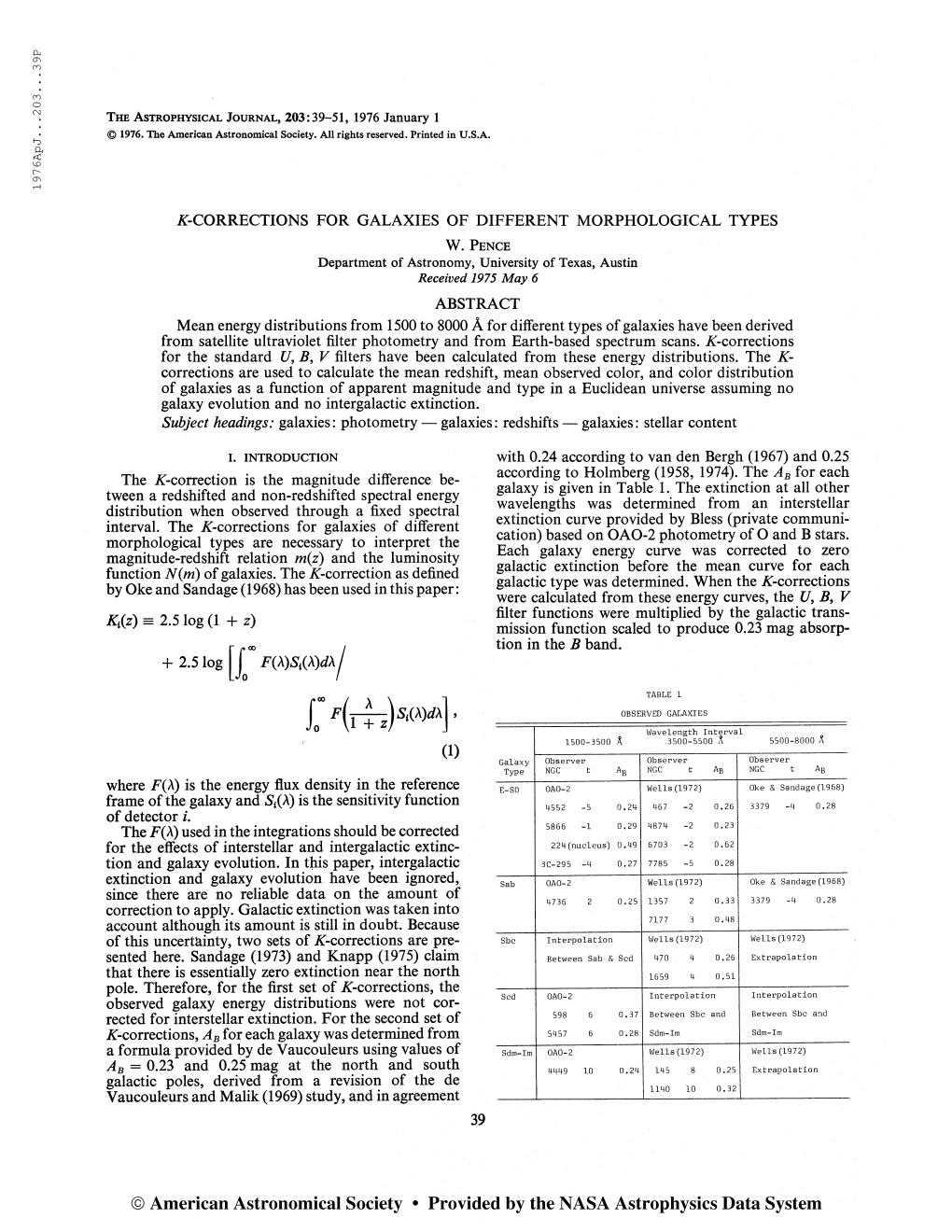 The Astrophysical Journal, 203:39-51, 1976 January 1 © 1976. the American Astronomical Society