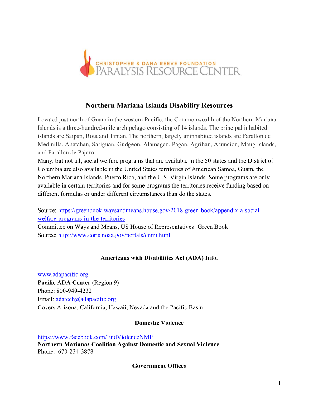 Northern Mariana Islands Disability Resources