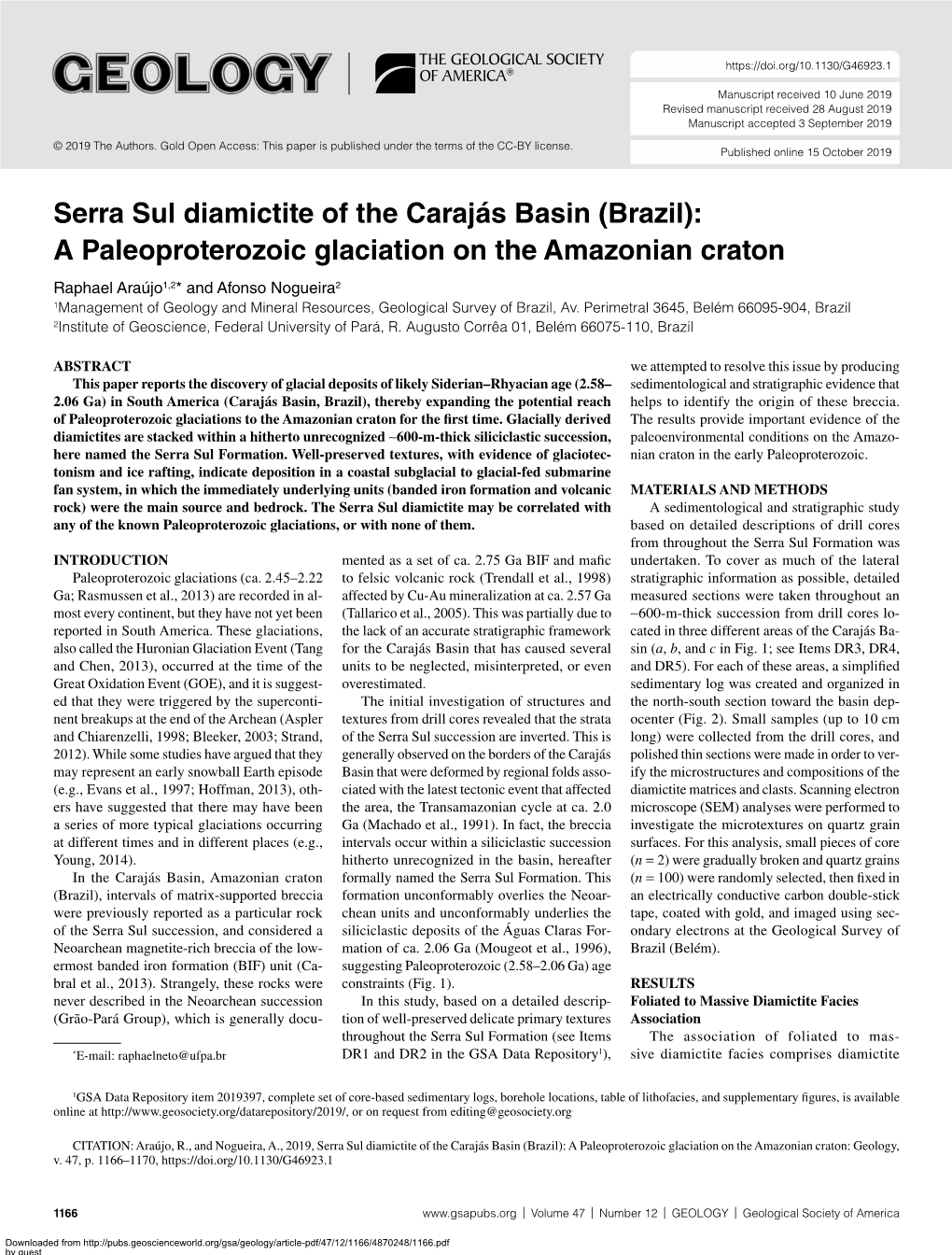 Serra Sul Diamictite of the Carajás Basin (Brazil): a Paleoproterozoic