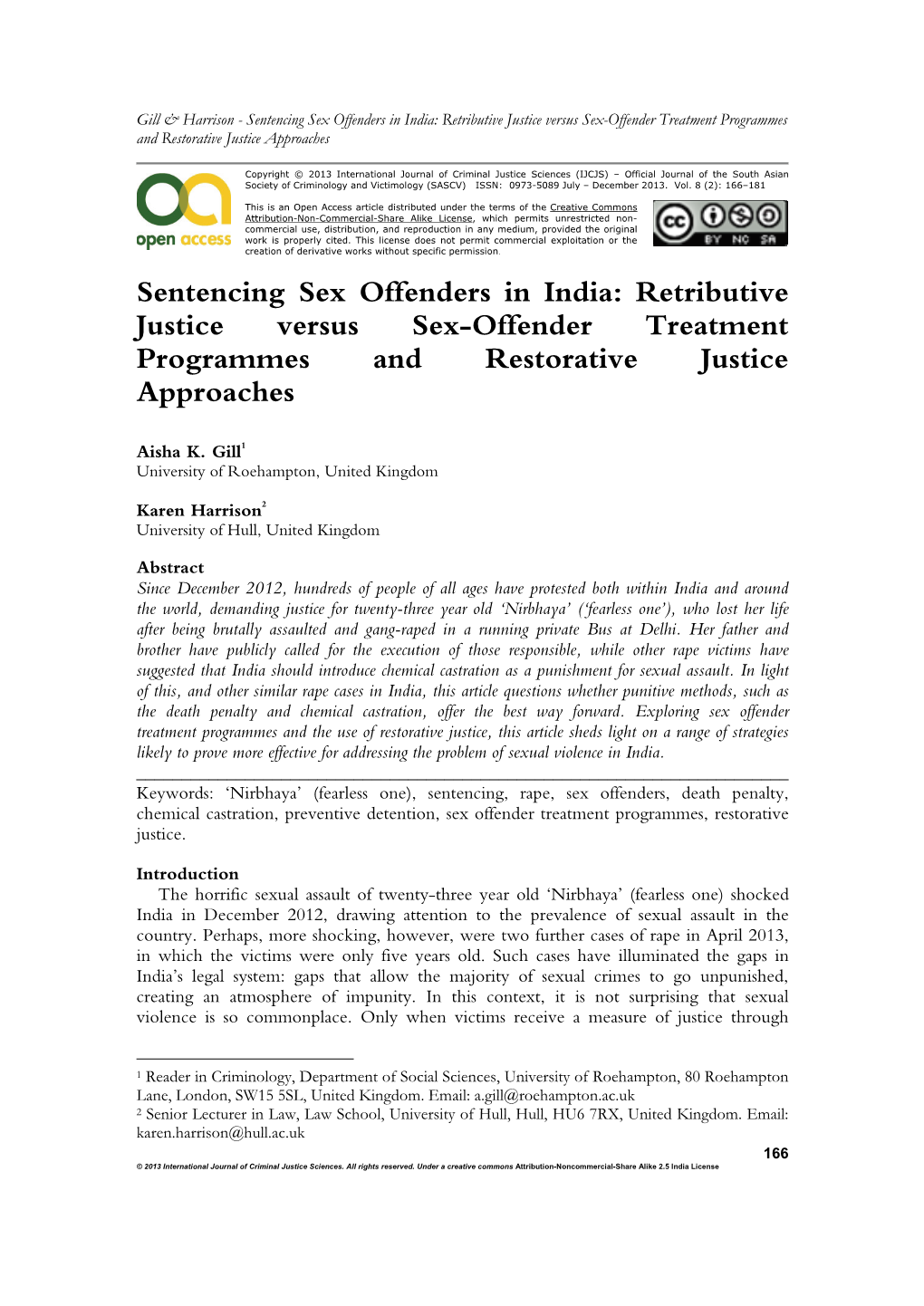 Sentencing Sex Offenders in India: Retributive Justice Versus Sex-Offender Treatment Programmes and Restorative Justice Approaches