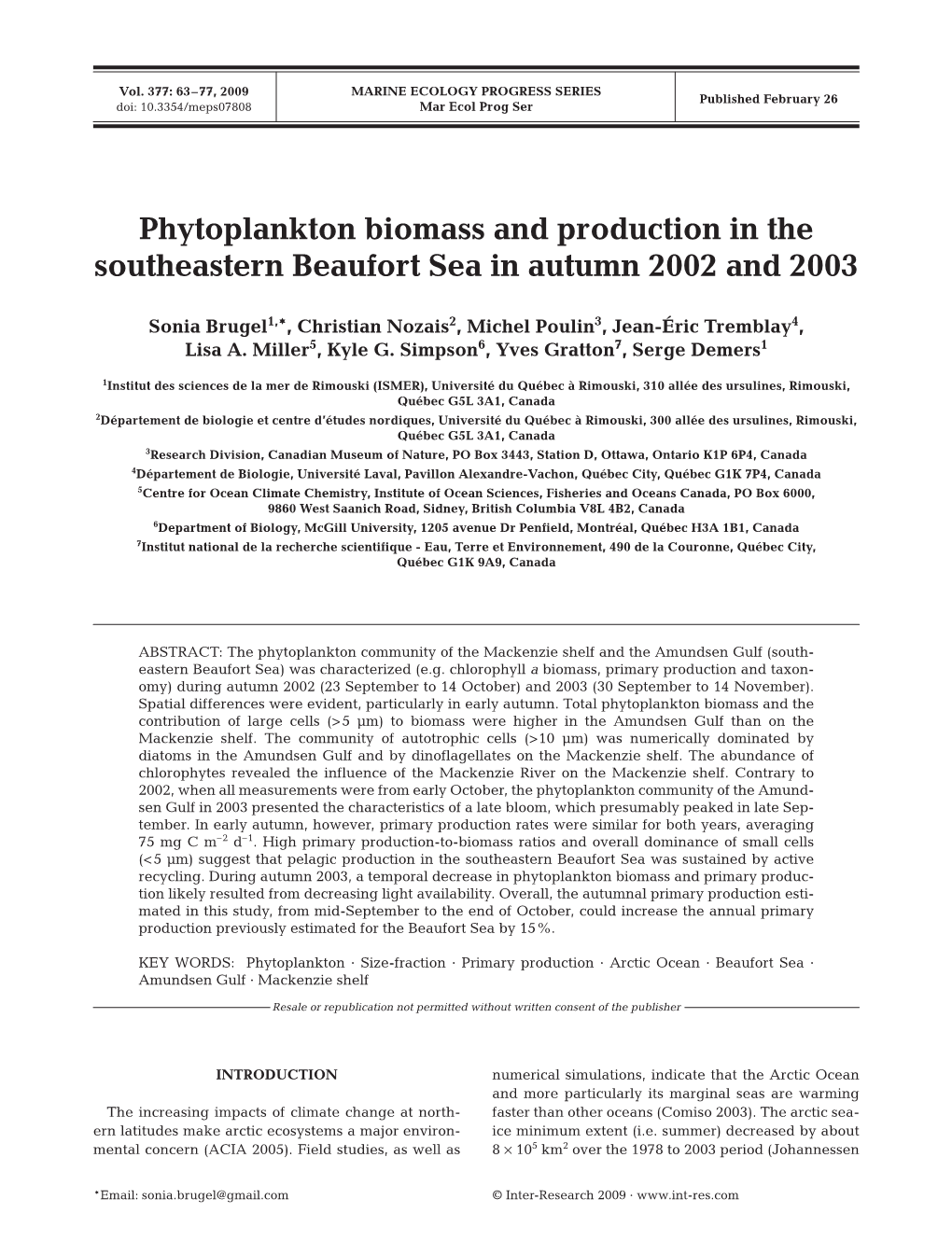 Phytoplankton Biomass and Production in the Southeastern Beaufort Sea in Autumn 2002 and 2003