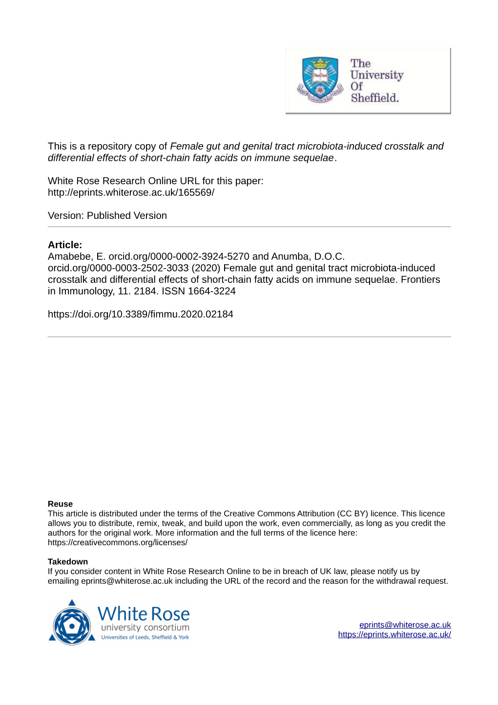 Female Gut and Genital Tract Microbiota-Induced Crosstalk and Differential Effects of Short-Chain Fatty Acids on Immune Sequelae